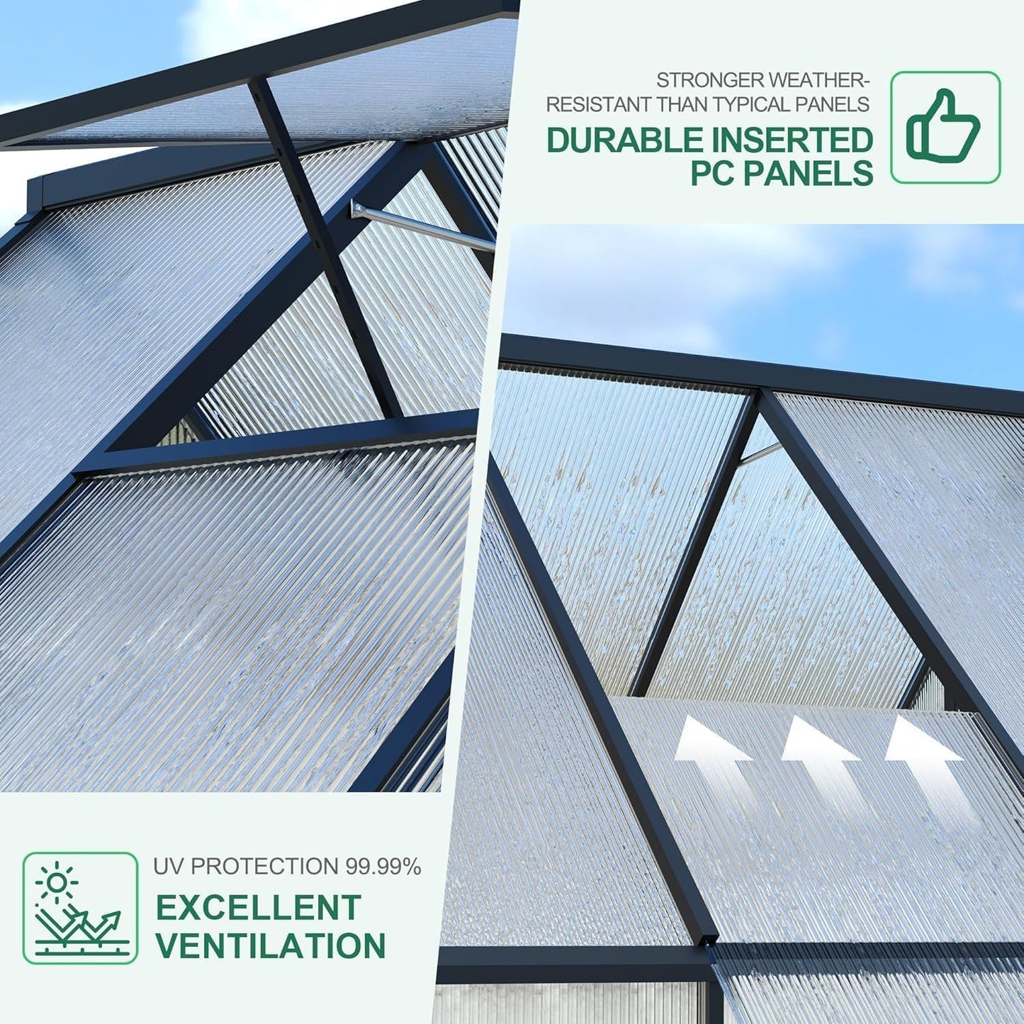 Greenhouse 8x12 FT Aluminum-Framed Heavy Duty Polycarbonate with Quick Setup Structure and Roof Vent, Large Enhanced Outdoors Green House Kit
