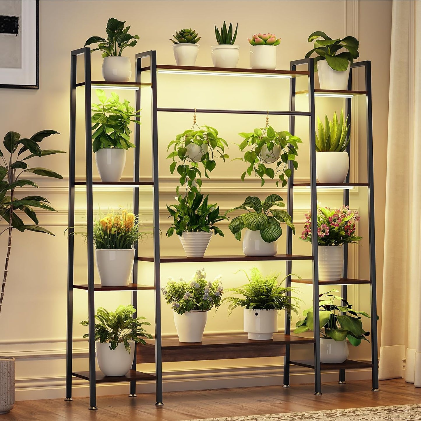 55" Large Plant Stand Indoor with 8 LED Grow Lights (3 Modes & Auto Timer) - 12 Tiered Metal Plant Shelf, 10 Dimmable Brightness Levels, Flower Stand Display Rack for Patio Balcony Garden