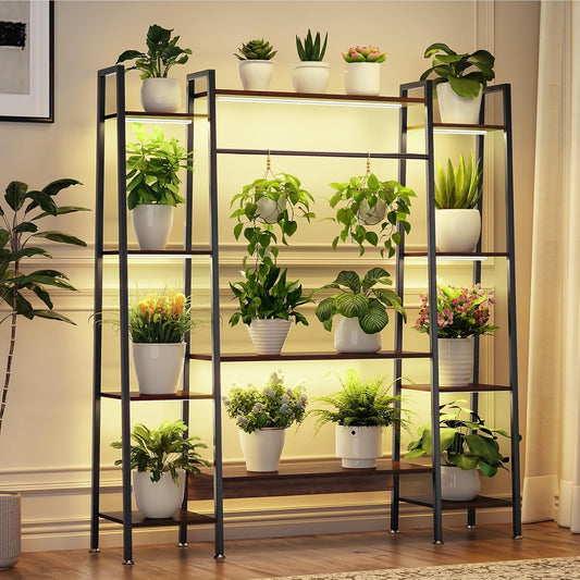 55" Large Plant Stand Indoor with 8 LED Grow Lights (3 Modes & Auto Timer) - 12 Tiered Metal Plant Shelf, 10 Dimmable Brightness Levels, Flower Stand Display Rack for Patio Balcony Garden
