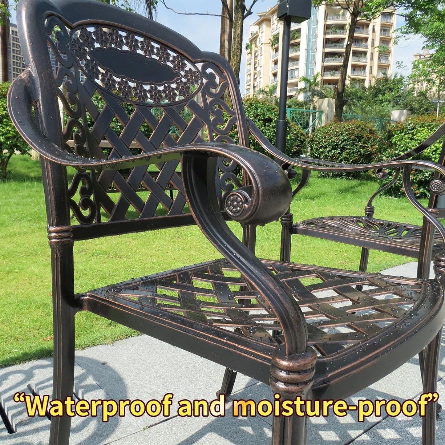 Outdoor Dining Chair Cast Aluminum Patio Chairs Set of 2 All-Weather Patio Dining Chair with Adjustable Feet for Backyard Garden (Purple Bamboo Chair)