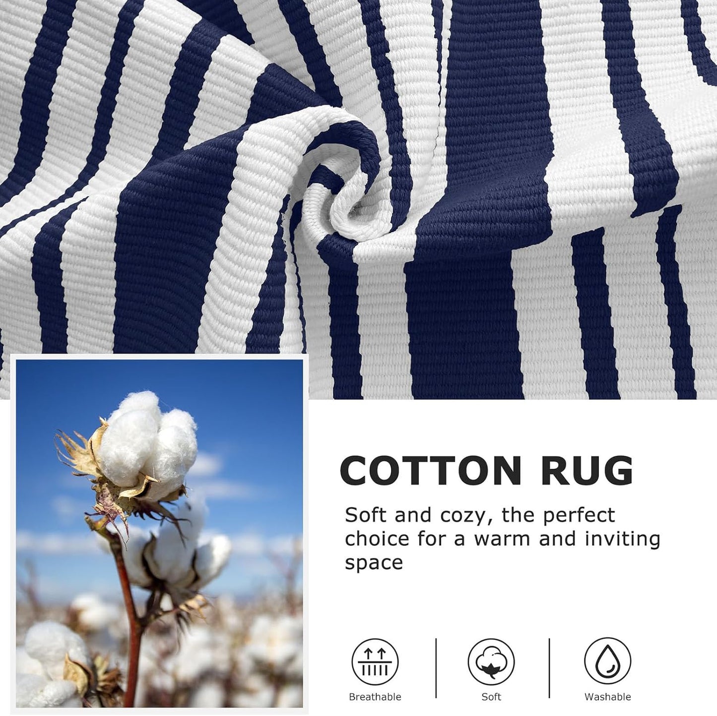 IOHOUZE Navy and White Striped Rug 4'x6' Outdoor Rugs, Washable Area Rug for Double Front Door, Large Patio Rug Outdoor Indoor, Doormat for Entryway Porch Entrance
