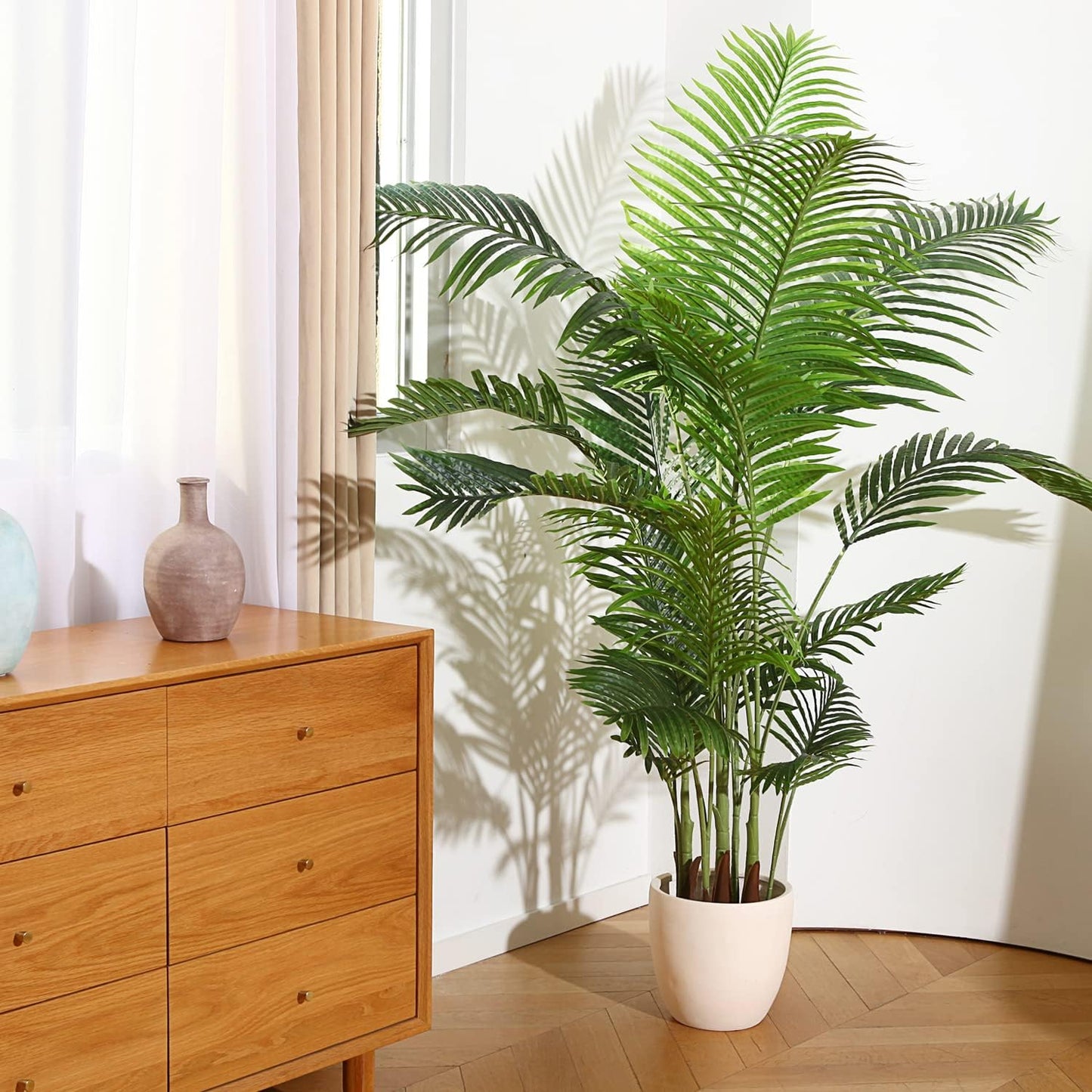 Fopamtri 6 Foot Artificial Areca Palm Tree UV Resistant Fake Palm Plant with 20 Trunks Potted Faux Tree for Indoor or Outdoor Decoration Silk Dypsis Lutescens Plants for Home Office