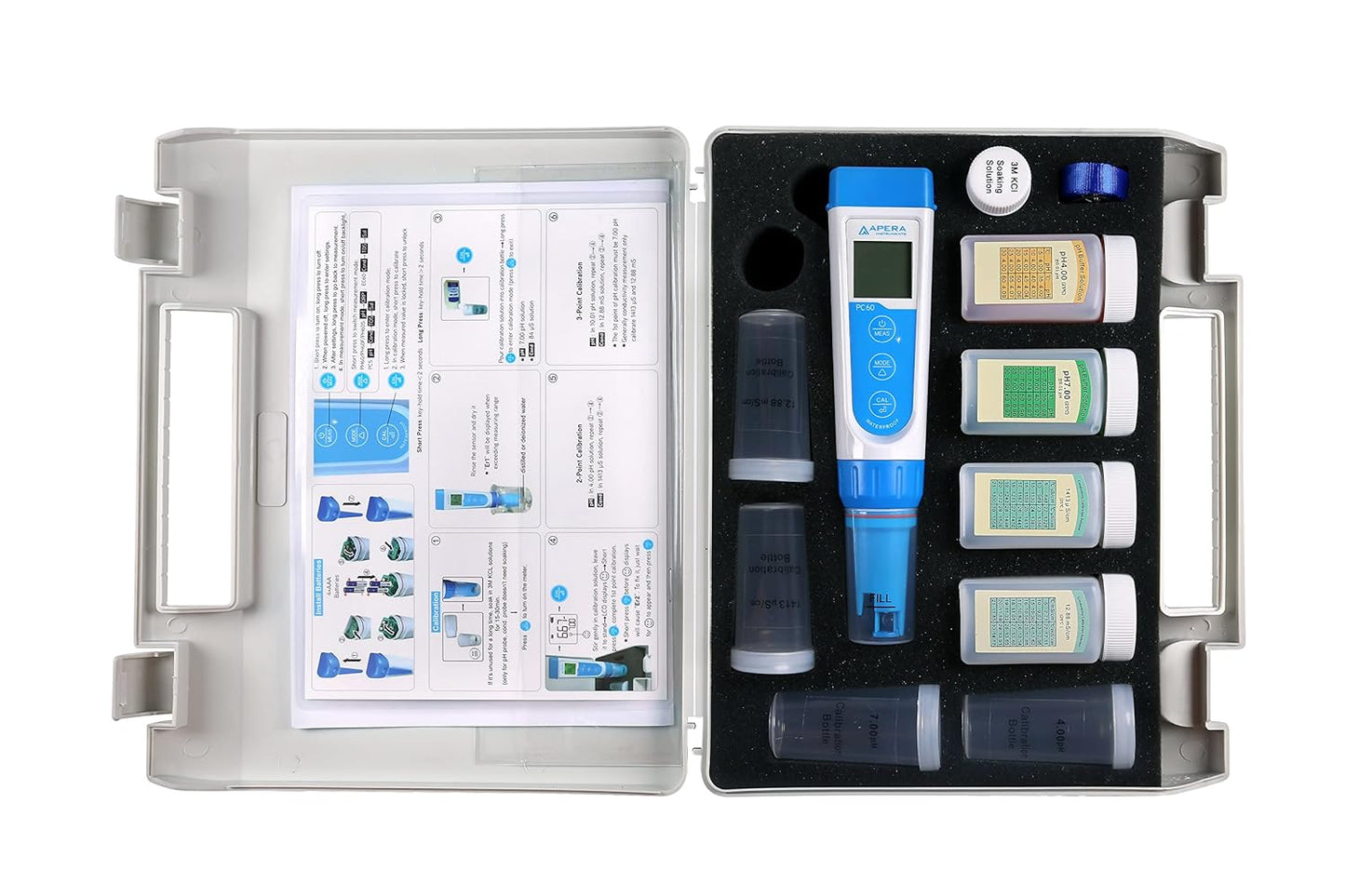 Apera InstrumentsAPERA Instruments AI316 Premium Series PC60 5-in-1 Waterproof pH/EC (Conductivity) & AI1113 pH Calibration Buffer Solution Kit (7.00, 4.00), 8 oz.