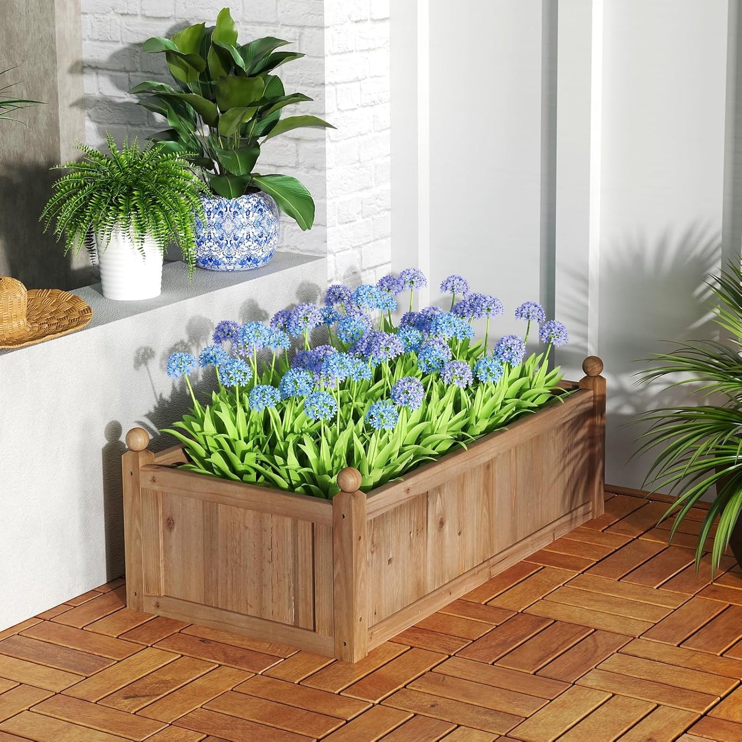 Giantex Wood Raised Garden Bed, 46"x24"x16" Rectangular Planter Box w/Drainage Holes for Growing Vegetables, Flowers, Herbs, Fruits, Easy Assembly, Outdoor Planting Bed for Backyard, Garden, Lawn