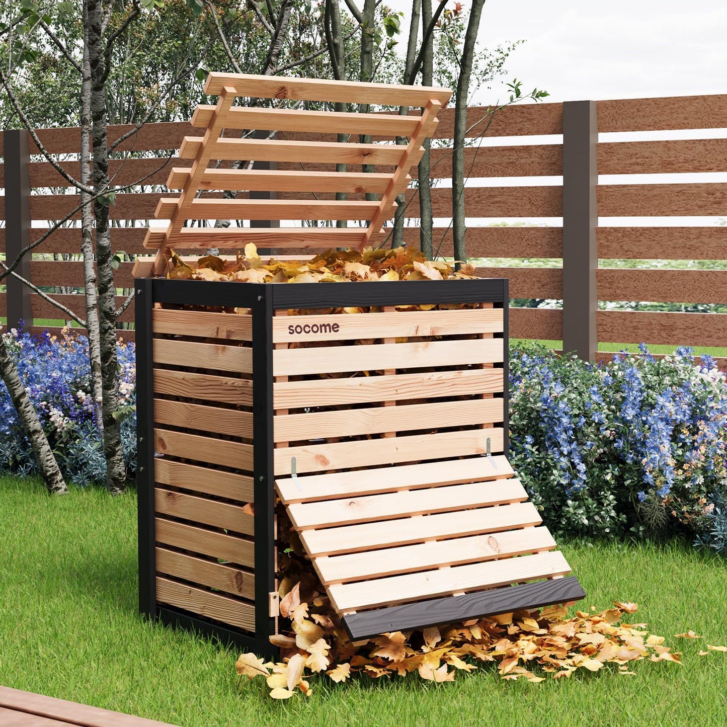 95 Gallon Solid Wood Composter, Outdoor Compost Bin with Pull-Out Door, Large Composting Bin for Backyard, Garden, Patio, Natural