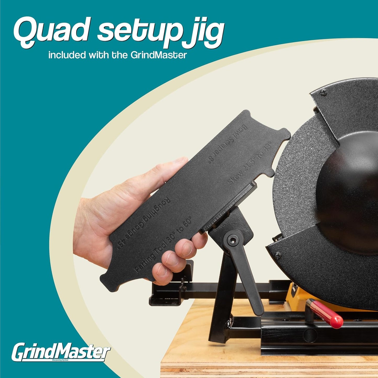 GrindMaster Lathe Tool Sharpening Jig with Quad Setup, Multi-Grind Jig and Two Setup Blocks (for 6" Grinders)