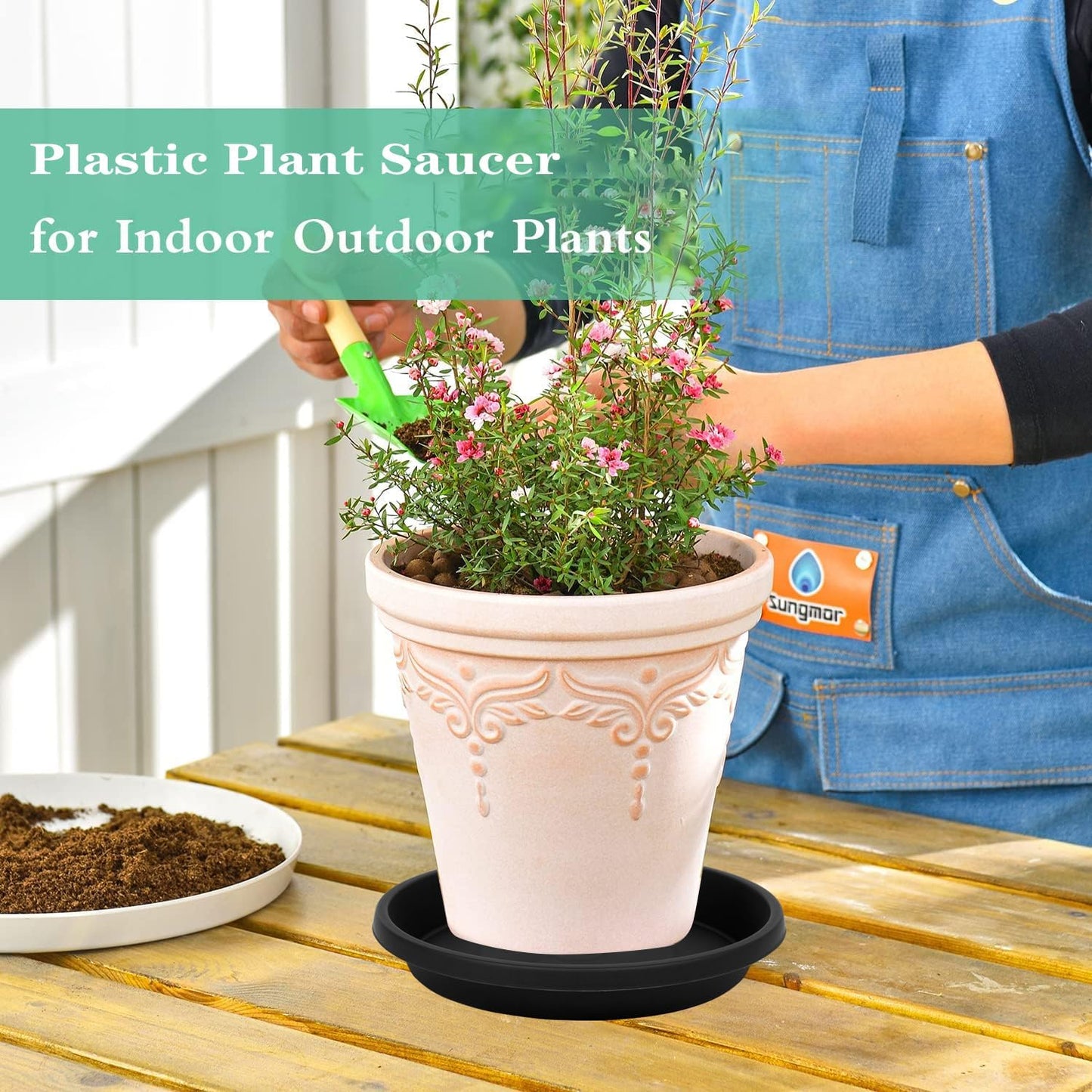 2 Pack Large Plant Saucer 18 Inch, Extra-Large Deep Plant Trays for Pots, Plant Drip Trays, Plant Water Catcher Tray for Plants, Plastic Plant Saucers for Indoors no Holes