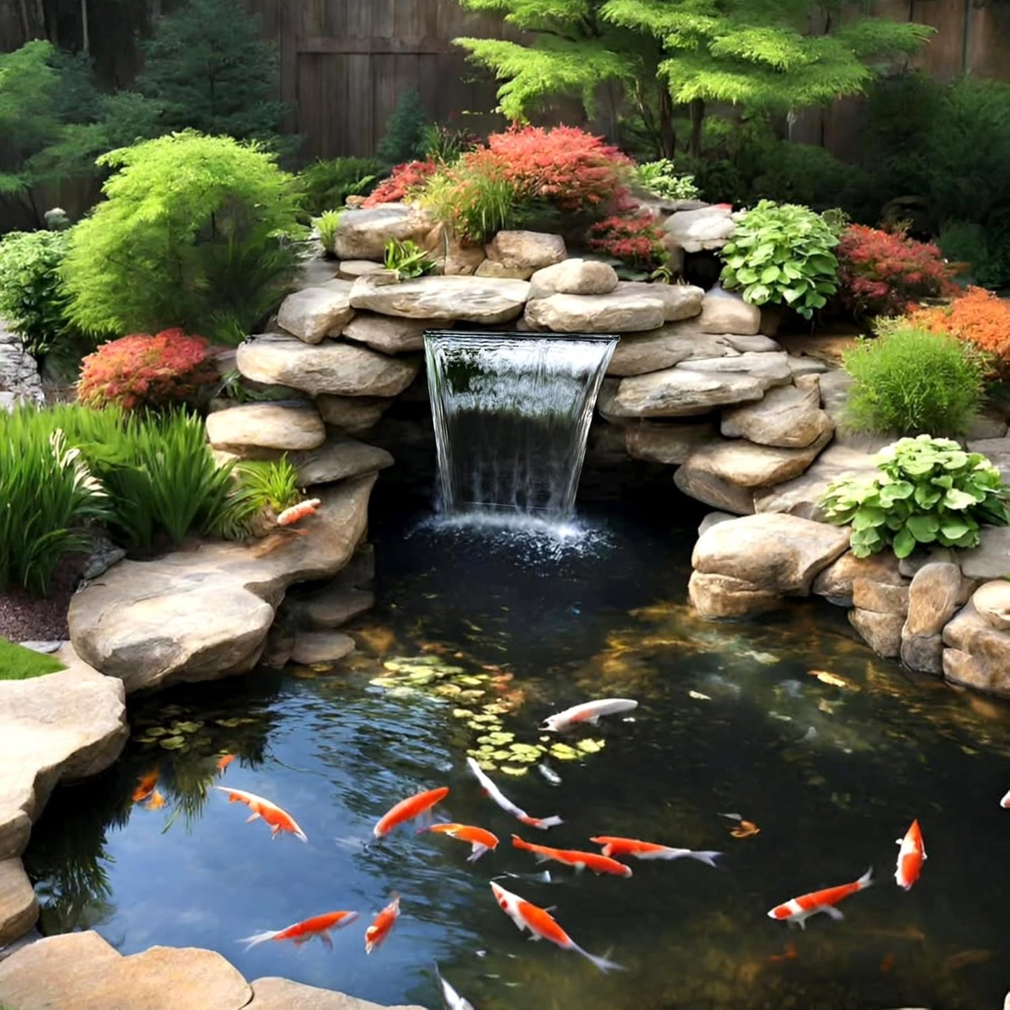 NFESOLAR Pond Waterfall Spillway Kit for Outdoor Pond up to 2000 Gallons, Includes 12.2" W Stainless Steel Pond Waterfall Box, 660GPH Ultra-Quiet Water Pump, 10FT Corrugated Tubing N4311