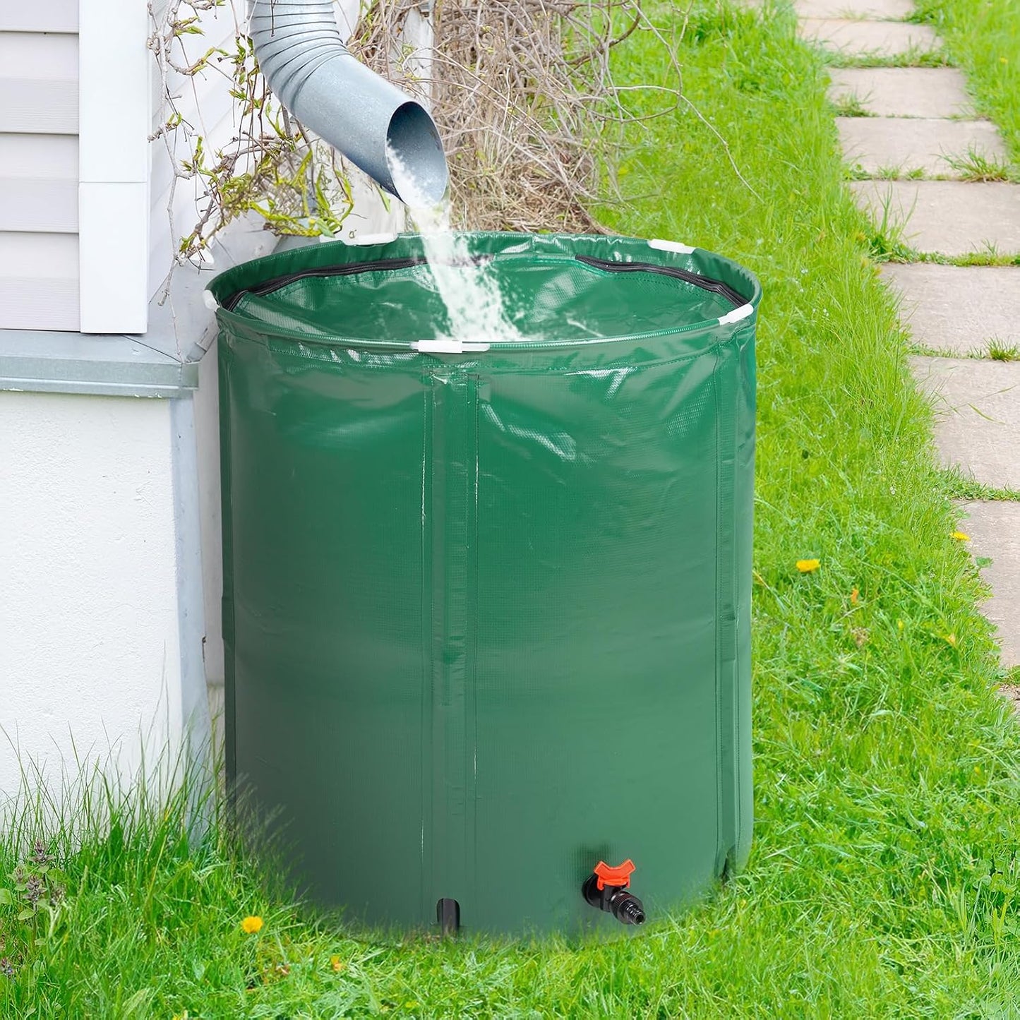 50 Gallon Collapsible Rain Barrel, Portable Rainwater Collection System, Water Storage Tank, Rain Catcher Barrel with Spigots and Overflow Kit, Rain Water Barrel Collector for Garden, Green