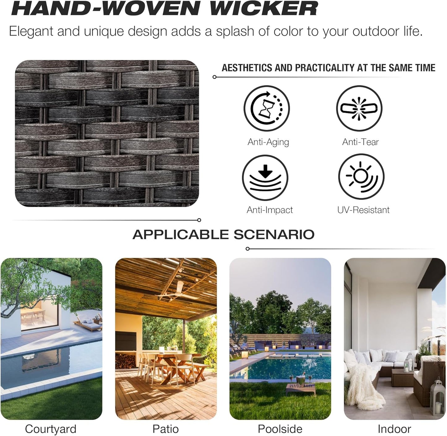 Joyside Patio Furniture Set 5-Piece Wicker Outdoor Furniture Conversational Set with 3-Seat Sofa, 2 Armchairs, 2 Ottoman Patio Rattan Wicker Sectional Sofa Set with Olefin Cushions(Mixed Grey/Red)