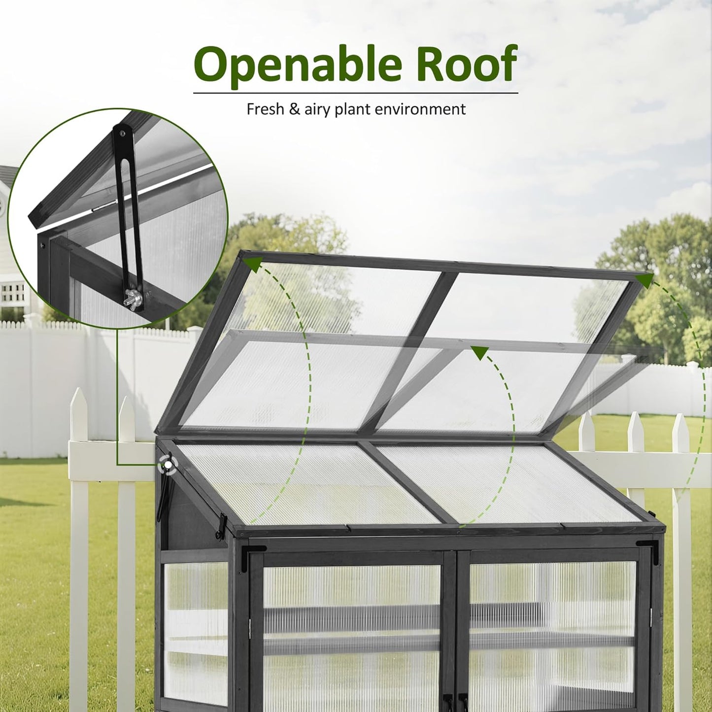 Macrout Cold Frame Greenhouse, Large Wooden Greenhouse Cabinet, Garden Cold Frame with Adjustable Shelves for Outdoor Indoor Use, 1344 (Dark Grey)