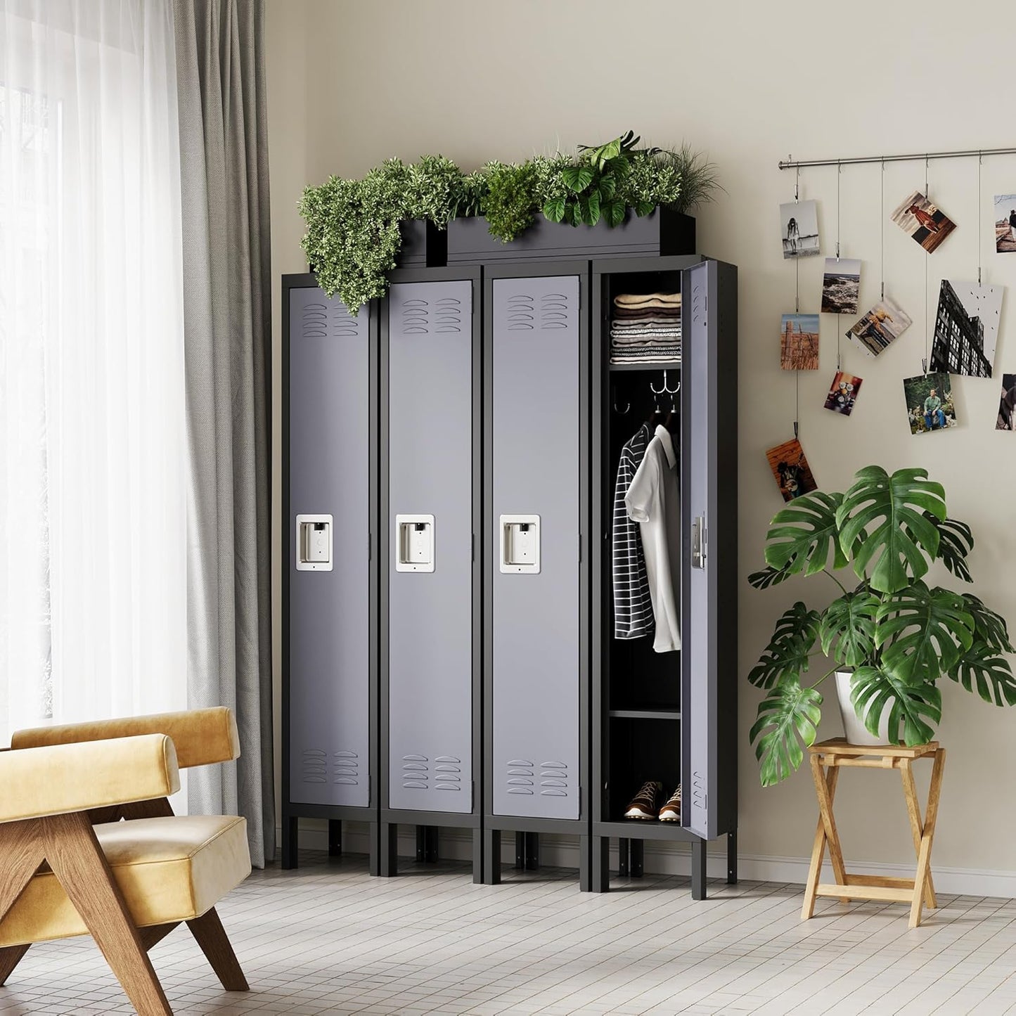 Letaya Metal Locker for Employees,Lockable Clothes Storage Steel Organizer Cabinet for Work,School,Gym,Home,Office,Staff,Kid Room (1 Door-Black Gray)