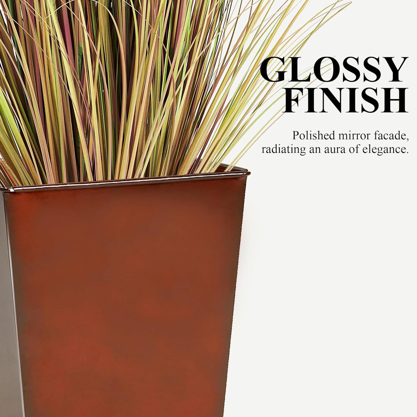 Worth Garden 28" Large Metal Glazed Planter Set of 2, Luxurious Glossy Finish Red Tall Square Tapered Steel Plant Pots, Decor Flower Pot Indoor & Outdoor, Drainage Hole & Dual-Purpose Plant Saucer