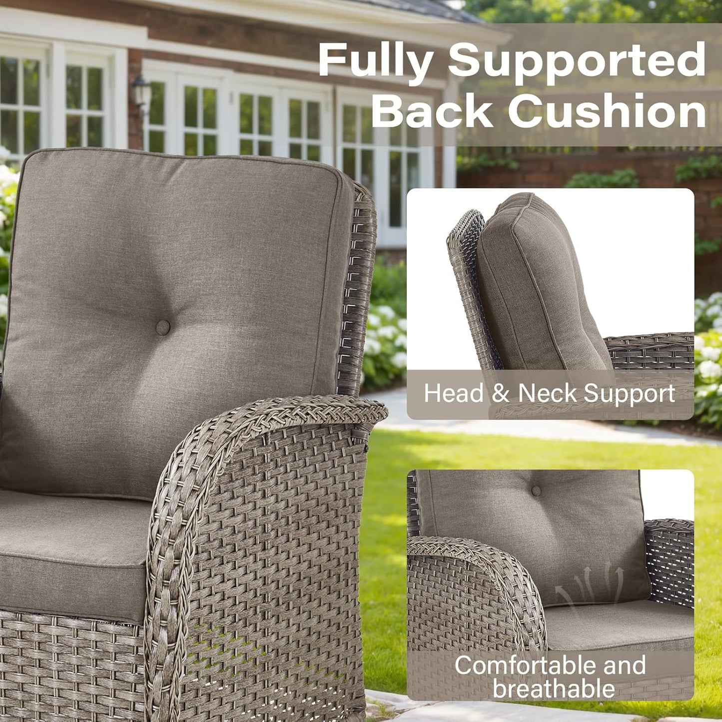 5 Pieces Wicker Patio Furniture Set - Swivel Rocker Outdoor Chairs with Ottomans and Side Table, Small Patio Conversation Set for Deck Porch Backyard