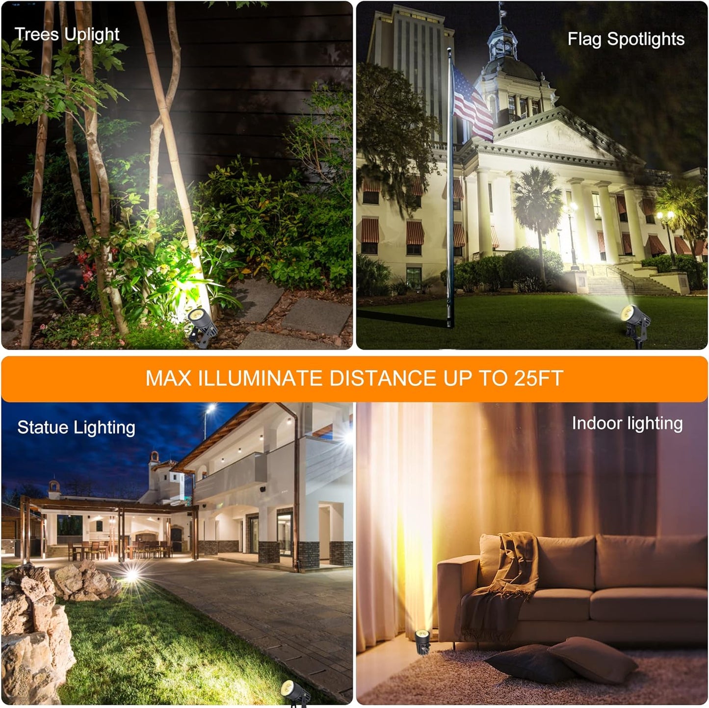 SUNLONG Solar-Powered Cast Aluminium Warm White LED Spotlight for Outdoor Garden Yard Landscape Tree Uplight Downlight