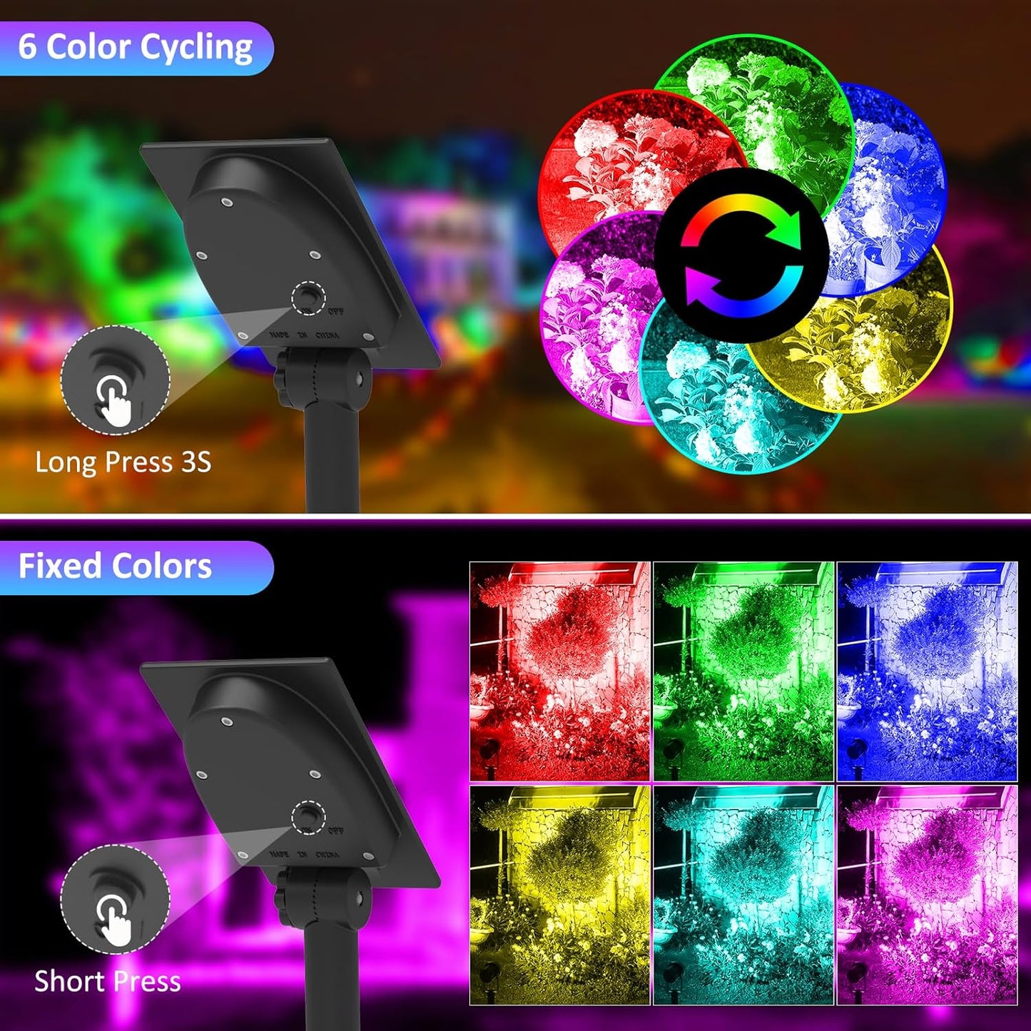 T-SUNUS Color Changing Solar Landscape Spotlights 4 Pack, IP65 Waterproof RGB Spot Lights 9.8ft Cable, Separated Panel Garden Light for Flag Outdoor Yard Driveway Porch Walkway Pool Patio