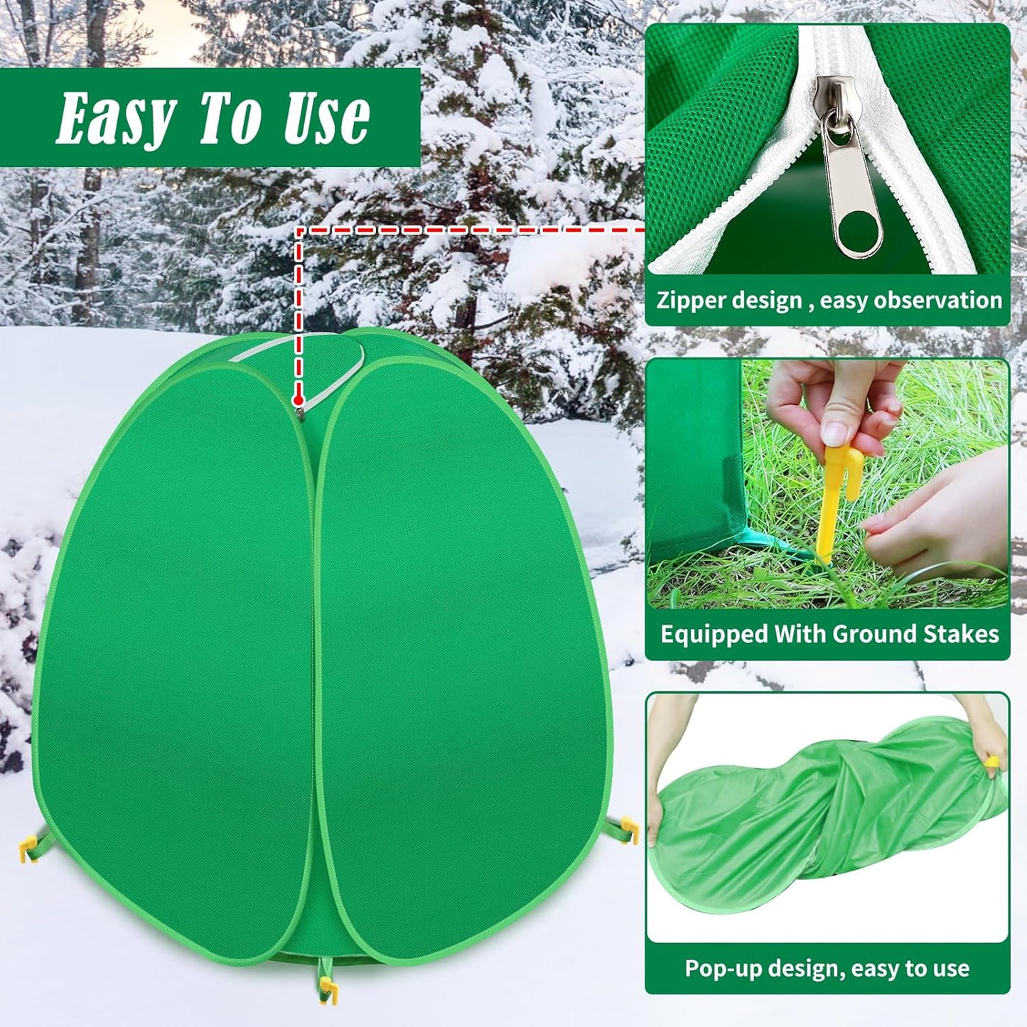 2 Pack Plant Covers Freeze Protection, Pop Up Shrub Frost Covers for Outdoor Plants Warm Plant Protectors Tent for Winter Protecting Fruit Potted Plants and Shrub from Freezing Animals Eating(22x22x23