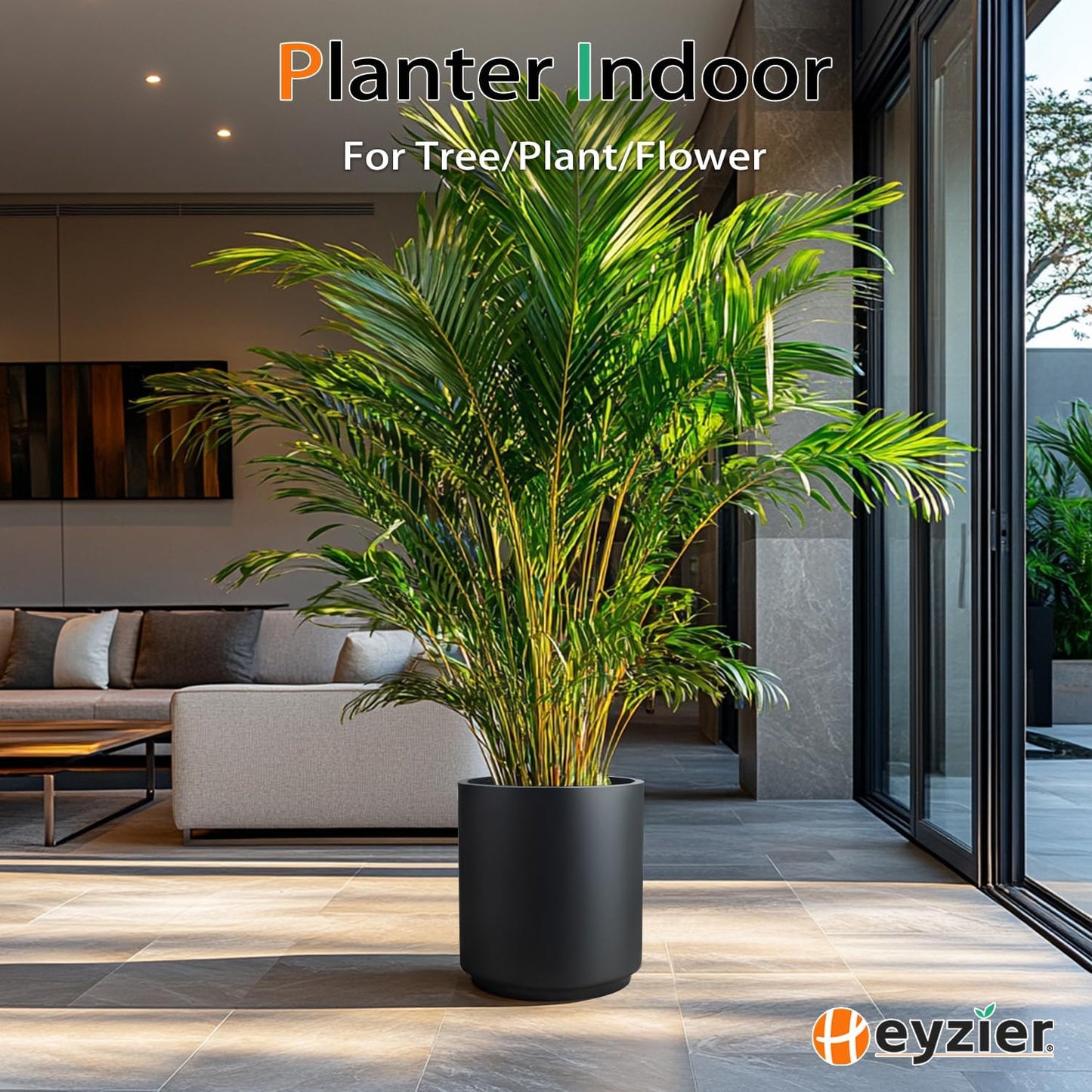 Round Concrete Planter Outdoor Indoor, Large Cement Plant Pots for Flowers (Black, 12 inch)
