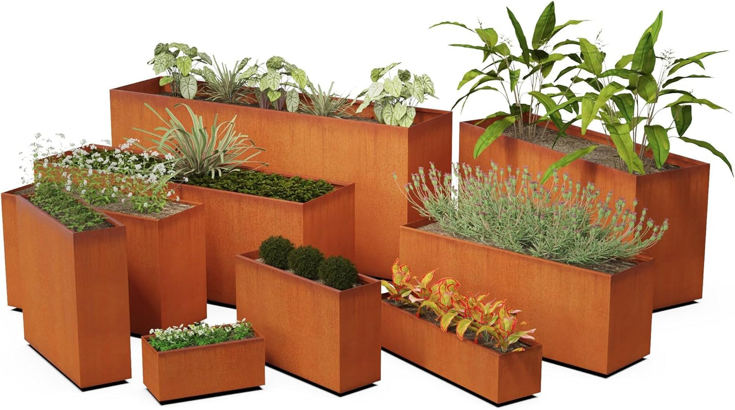 Large Rectangular Planters for Outdoor Plants | 36x18x24 Corten Steel Planter | Extra Large Outdoor Planter Box for Garden & Patio | Heavy Duty Metal Planter Rectangle