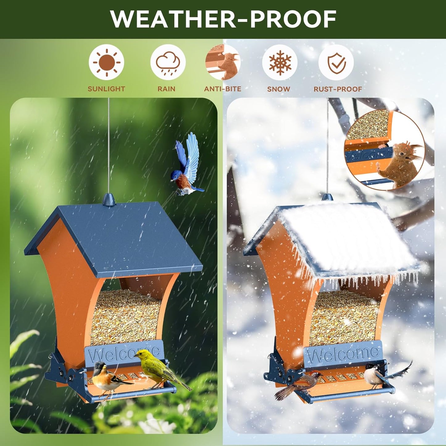 Wildpark Squirrel Proof Bird Feeders for Outdoors, 5LB Metal Hanging Feeders, Large Wild Feeders for Cardinals, Chickadees, Durable Backyard Feeders-One in Orange