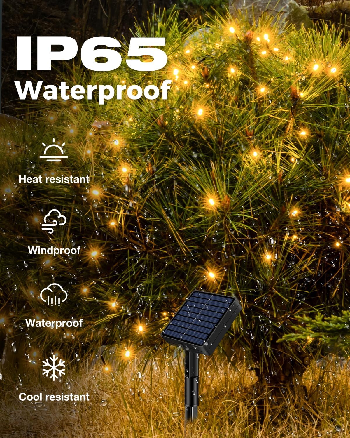 1 Pack Solar Fairy Lights for Outside Waterproof, 49FT/15M 150LED Solar String Lights Outdoor 8 Modes Solar Twinkle Lights for Garden Yard Christmas Tree Wedding Party Decor, Warm White