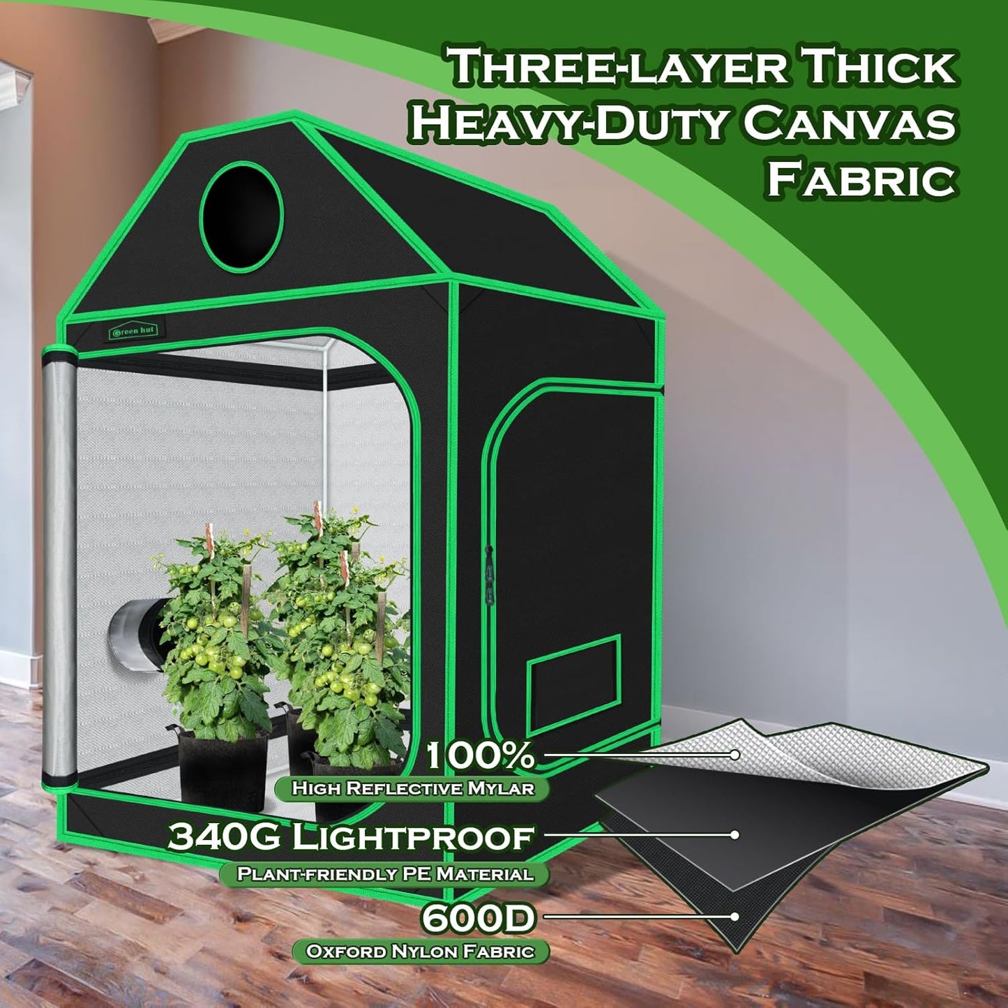 5x5 Growing Tent, 60"x60"x72" Roof Cube Grow Tent Plant Grow Tent, Indoor Growing Tent with Observation Windows, Lightproof Roof Cube Tent with Floor Tray, Mylar Hydroponic Tent