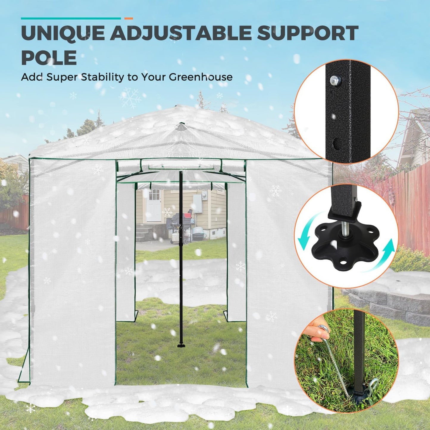 EAGLE PEAK Instant Pop-up Greenhouse, Indoor Outdoor Plant Gardening Green House, Roll-Up Zipper Doors and Side Windows, Walk in 12x8 ft, White/Clear