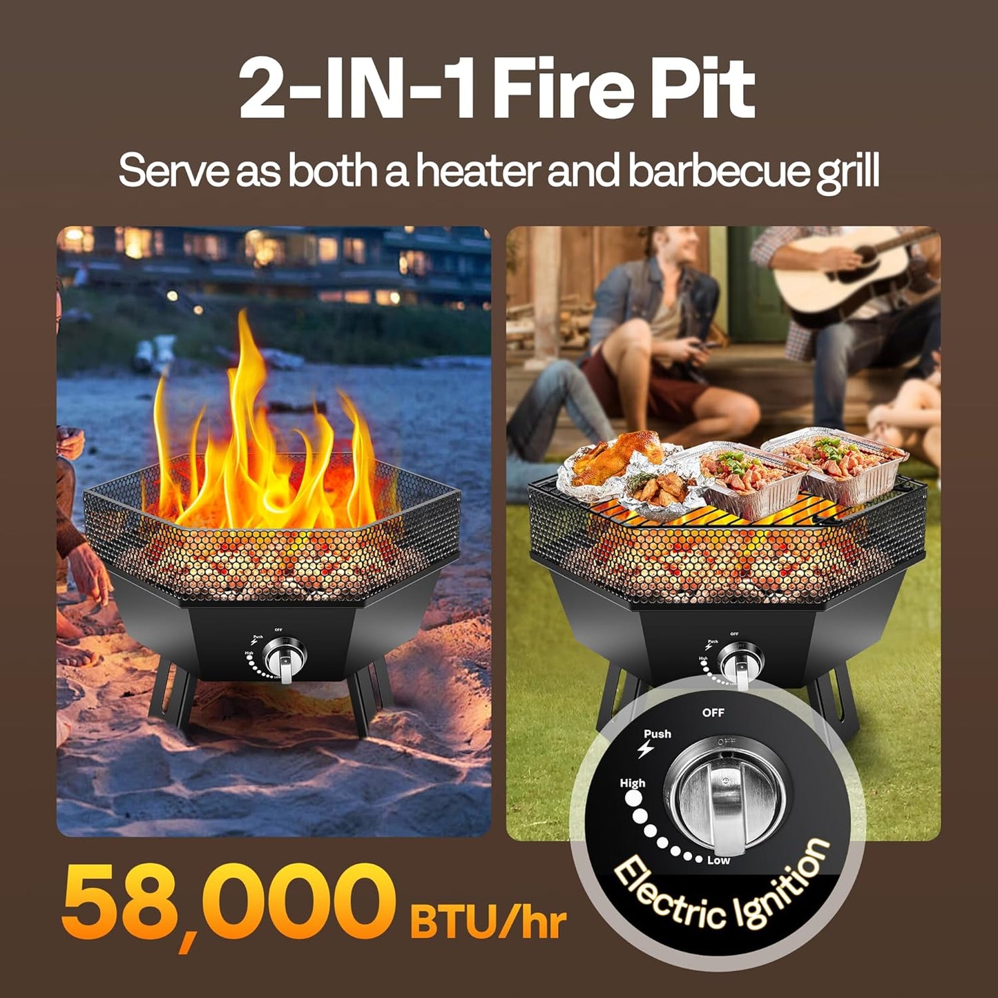 VIVOHOME Portable 58,000 BTU Propane Fire Pit, 24-Inch Smokeless Outdoor Design with Carry Bag, Tank Holder, Ideal for Patio, Backyard, Camping, Tailgating, Deck, RV