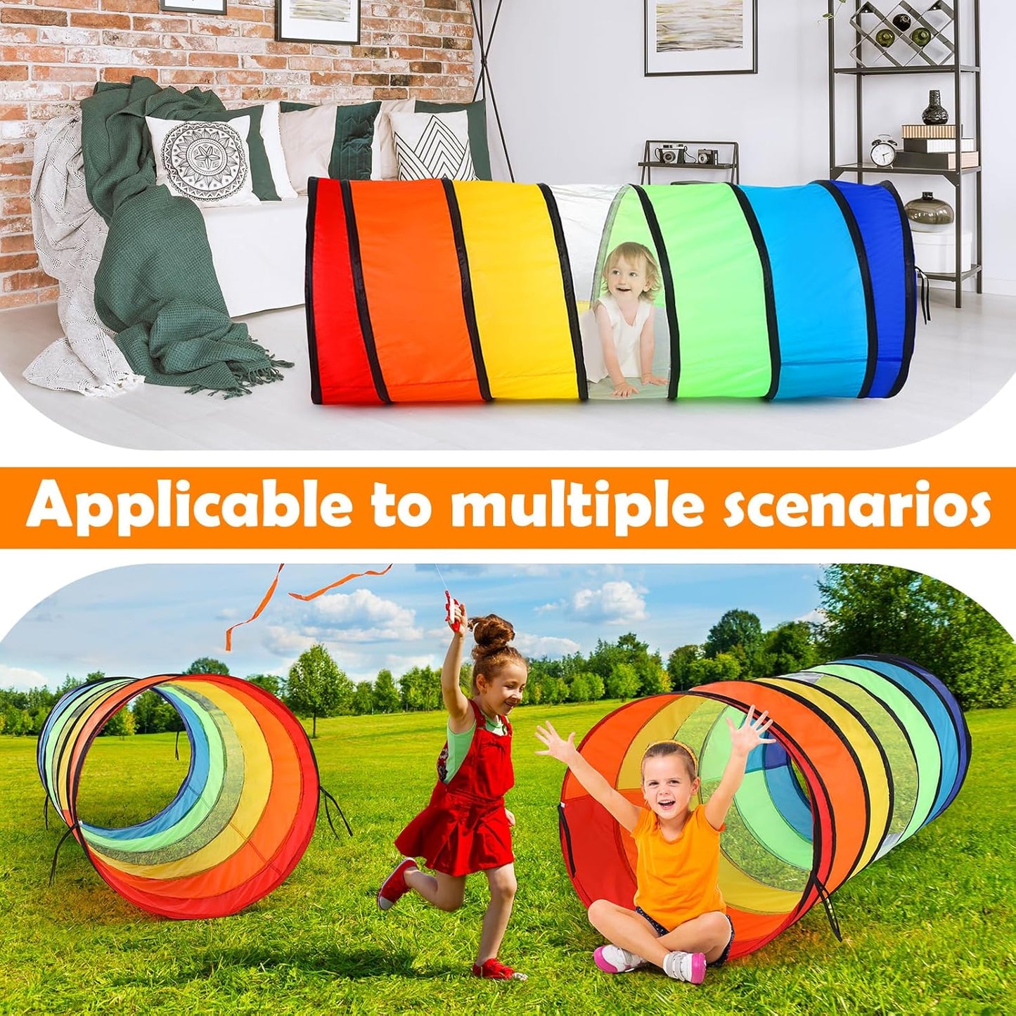 2 Pcs Giant 27.6 Inch Play Tunnel for Kids and Large Dogs Colorful Crawl Tunnel Toy for Toddlers with Breathable Mesh Game Tent Toy Girl Boy Gift
