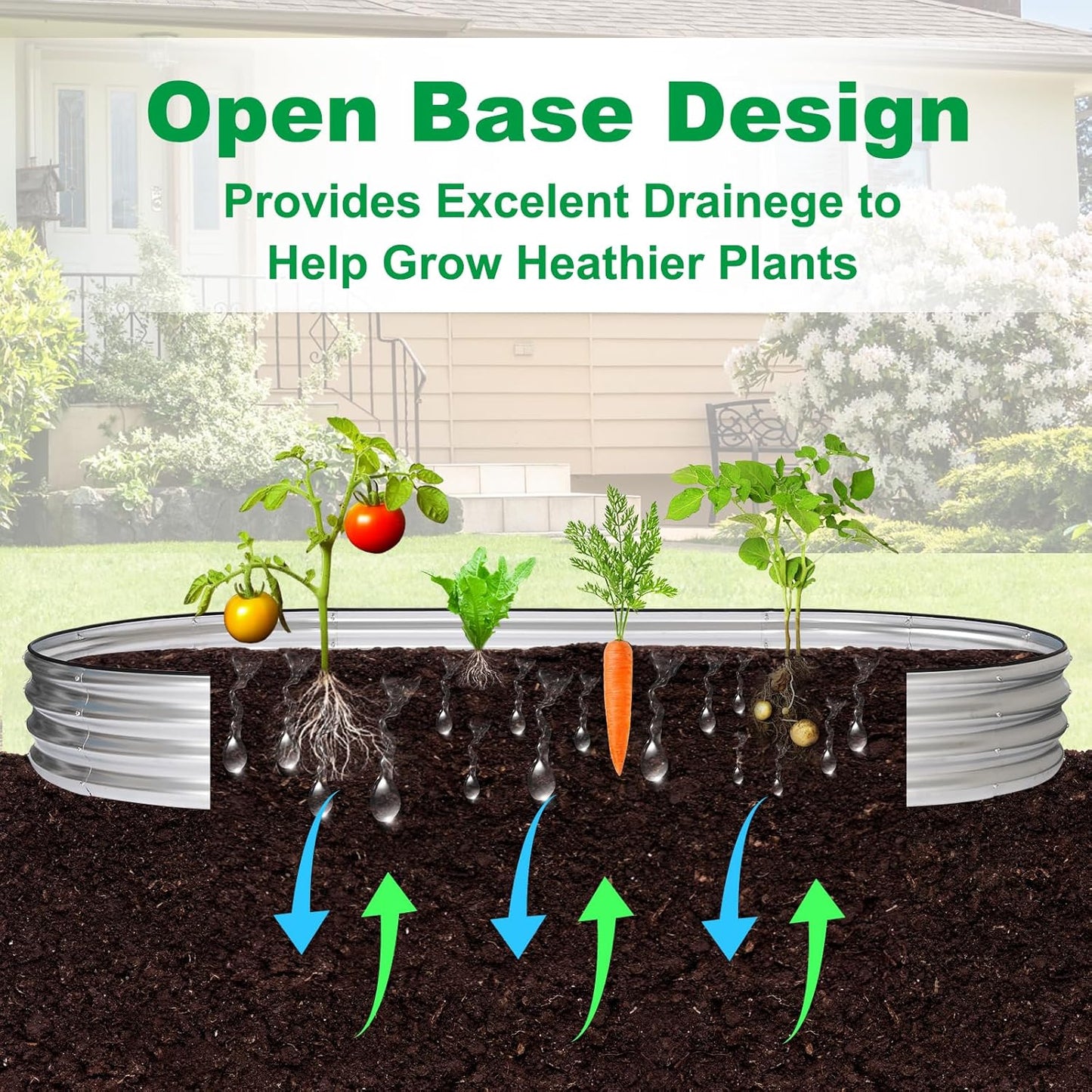 JERIA 8×4×1ft Oval Raised Garden Bed,Galvanized Raised Garden Bed Kit Outdoor Metal Gardening Planter Box for Vegetable, Fruits, Flower，Herbs