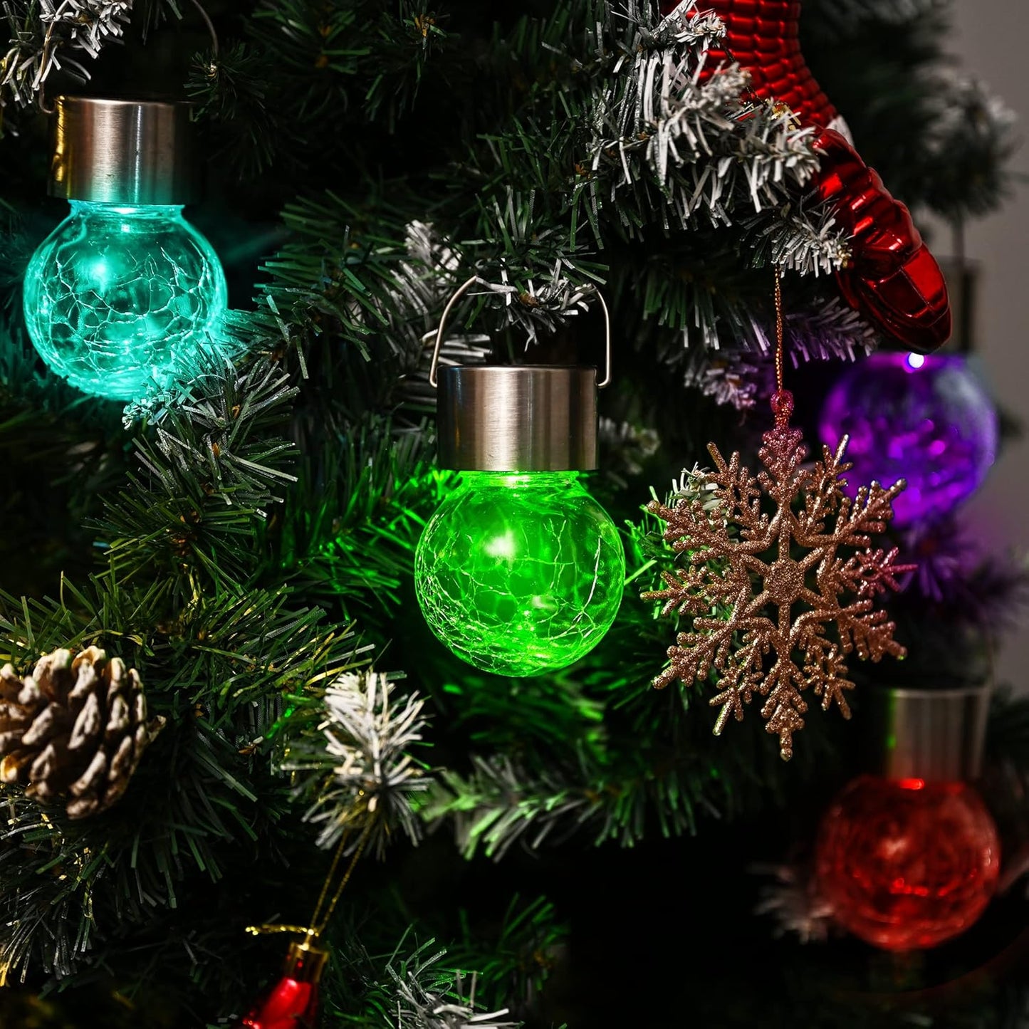 GIGALUMI Solar Lights Outdoor Waterproof ,12 Pack Solar Hanging Lights Garden Decor,Gifts for Women Mom Grandma,Solar Outdoor Lights Lantern Cracked Glass for Yard, Fence, Tree(Color Changing)