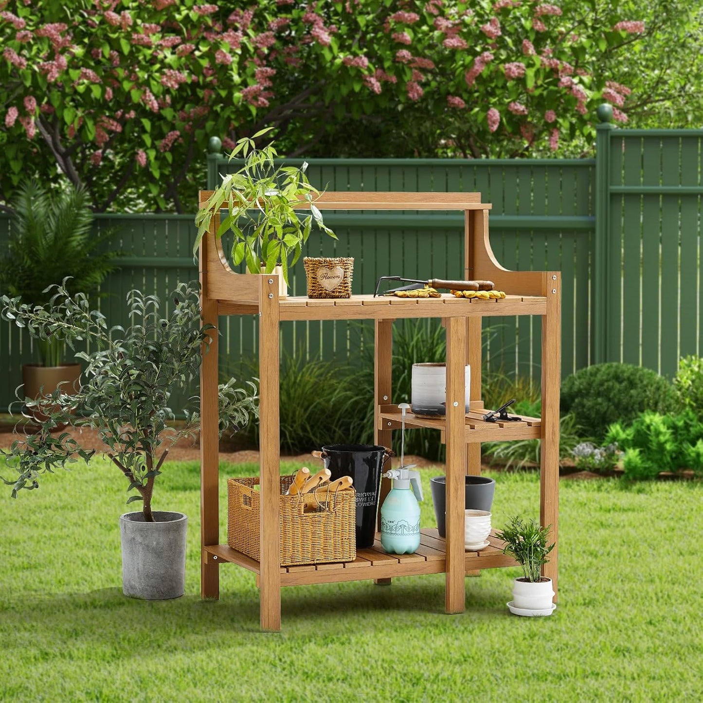 LMP HDPS Potting Bench Table, Potting Bench, Potting Benches for Outside, 50’’x17.5x37.5' (LxWxH) All Weather Potting Table Work Station for Outside Gardening, Wooden Like