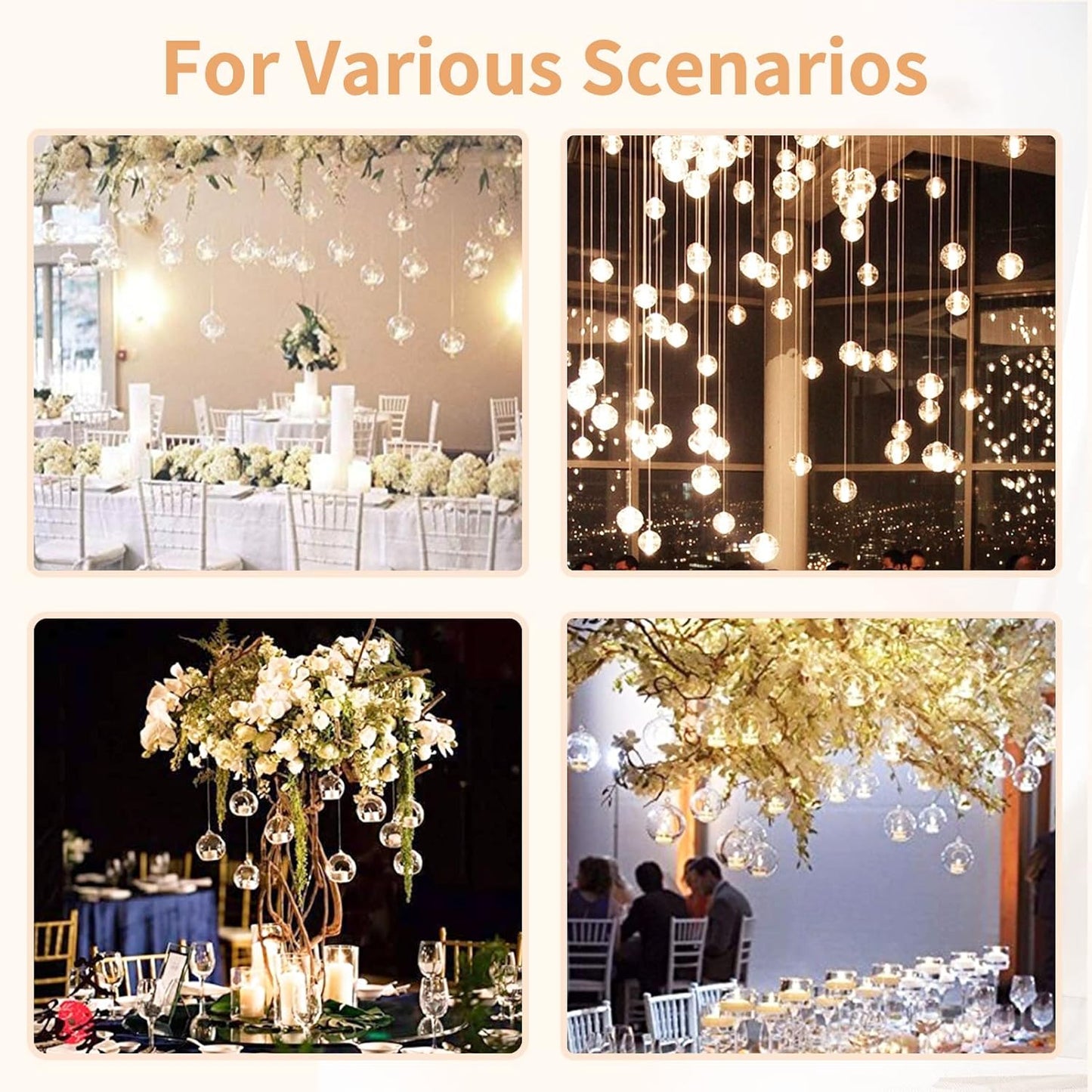 24 Pcs 3.15"/ 8cm Hanging Glass Tealight Holder Globe, Plant Terrariums Glass Orbs, Air Plants Tea Light Candle Holders, Home Decor Indoor Outdoor Garden (20 Pcs + 4 Pcs)