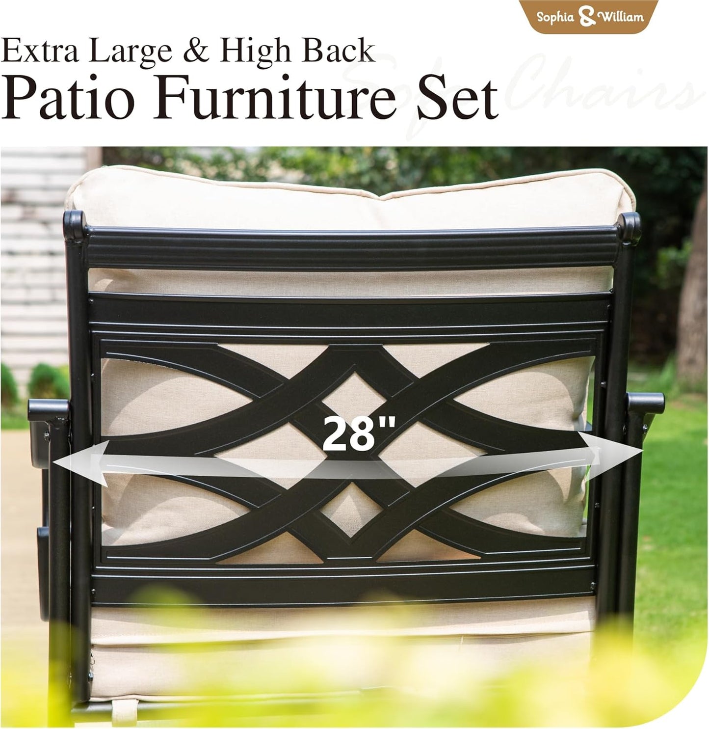 Sophia & William 5 Piece Outdoor Patio Furniture Set, Patio Conversation Sets 7 Seat with 3-seat Sofa x 1, Loveseat x 1, Cushioned Chair x 2, Metal Coffee Table x 1 for Backayrd Lawn, Beige