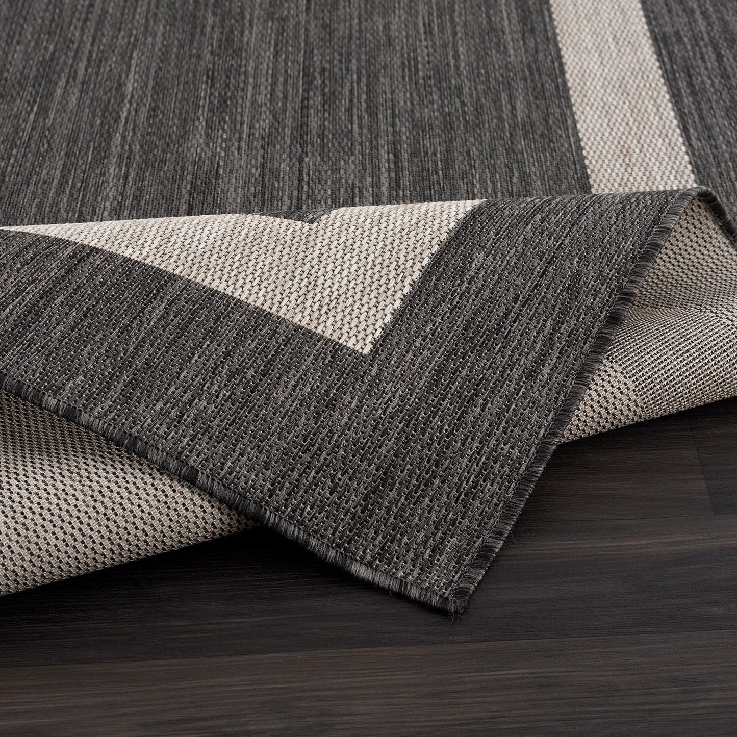 CAMILSON Outdoor Rug 6x9,Modern Outside Rugs for Patios Porches Waterproof Durable Washable Non-Shedding, Easy-to-Clean Indoor Outdoor Area Carpet (6 x 9, Bordered - Dark Gray/Light Gray)