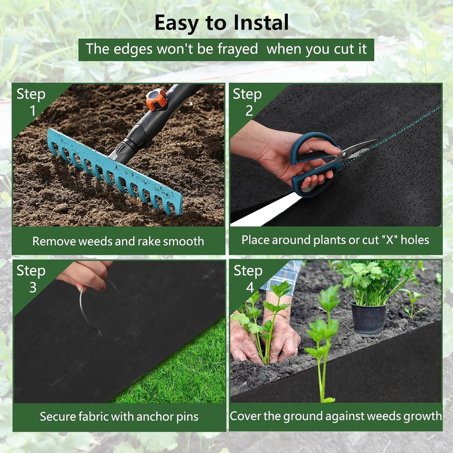 Broadfashion Woven Landscape Fabric 5.8oz, 3 x 300FT Weed Fabric Barrier, Double Layer, Garden Fabric Weed Barrier, Weed Control Fabric Ground Cover, Gardening Mat for Garden Beds, Landscaping
