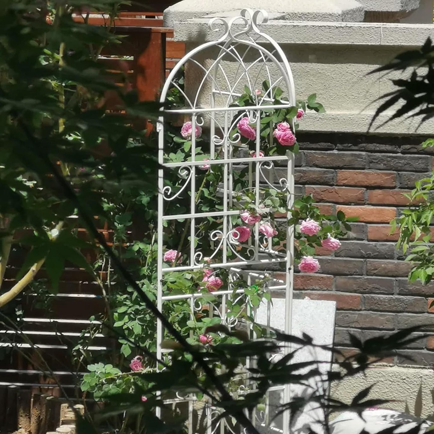 4 Pack Metal Garden Trellis 71" Fence Rustproof Garden Trellis for Climbing Plants Support Roses Flower Outdoor Lawn, Cream White