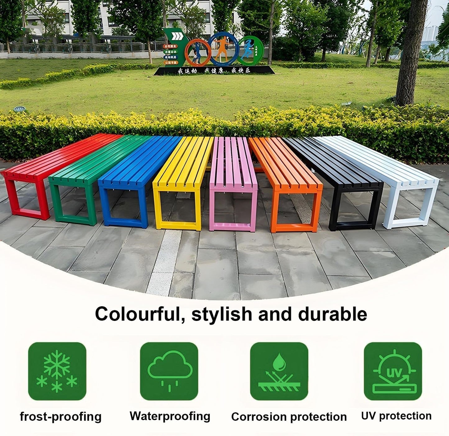 Weatherproof Metal Dining Bench, Outdoor Bench Backless Patio Bench 2-Person Farmhouse Bench Garden Bench for Kitchen, Living Room, Entryway(Yellow,47in)