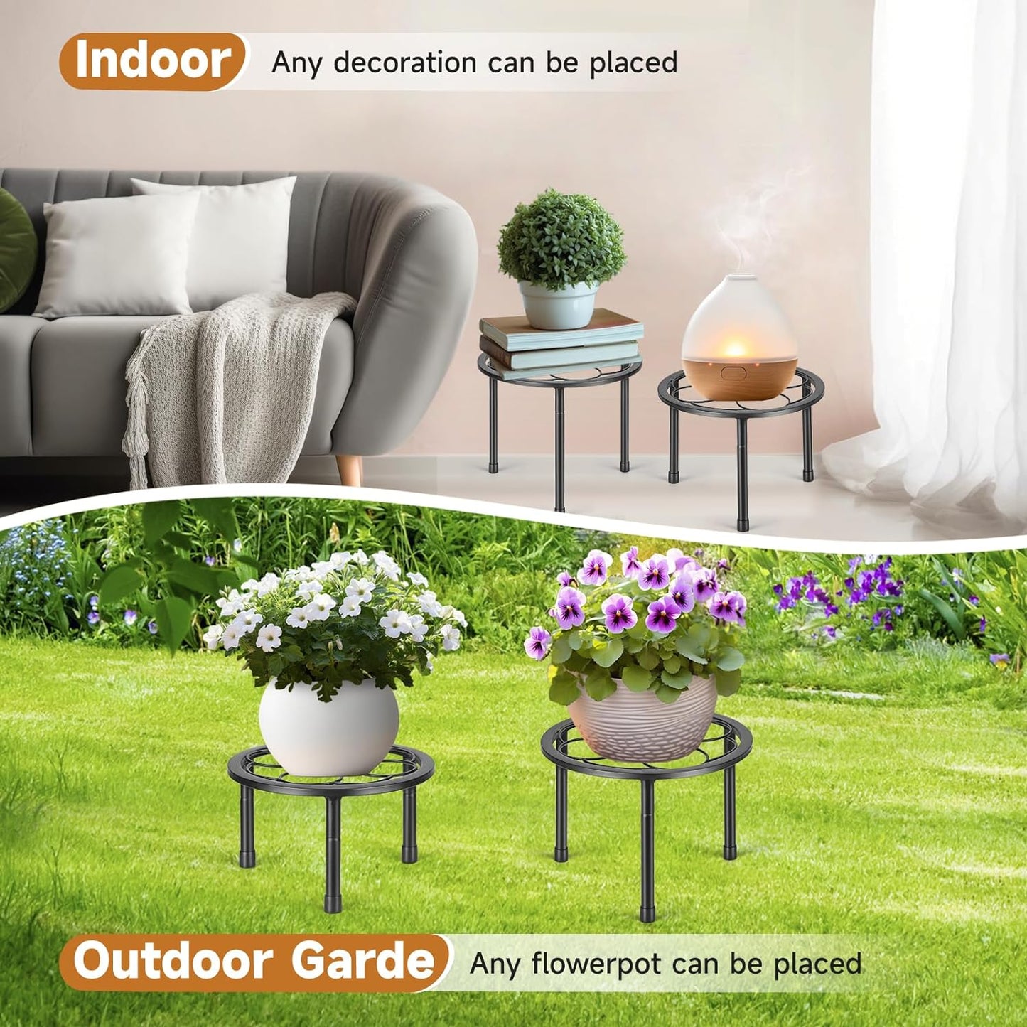 5 Pack Metal Plant Stand, Anti-Rust Iron Plant Stands for Indoor and Outdoor, Heavy Duty Flower Pot Stands for Multiple Plant, Black Potted Plant Holder for Garden Home (5 Pack Black)