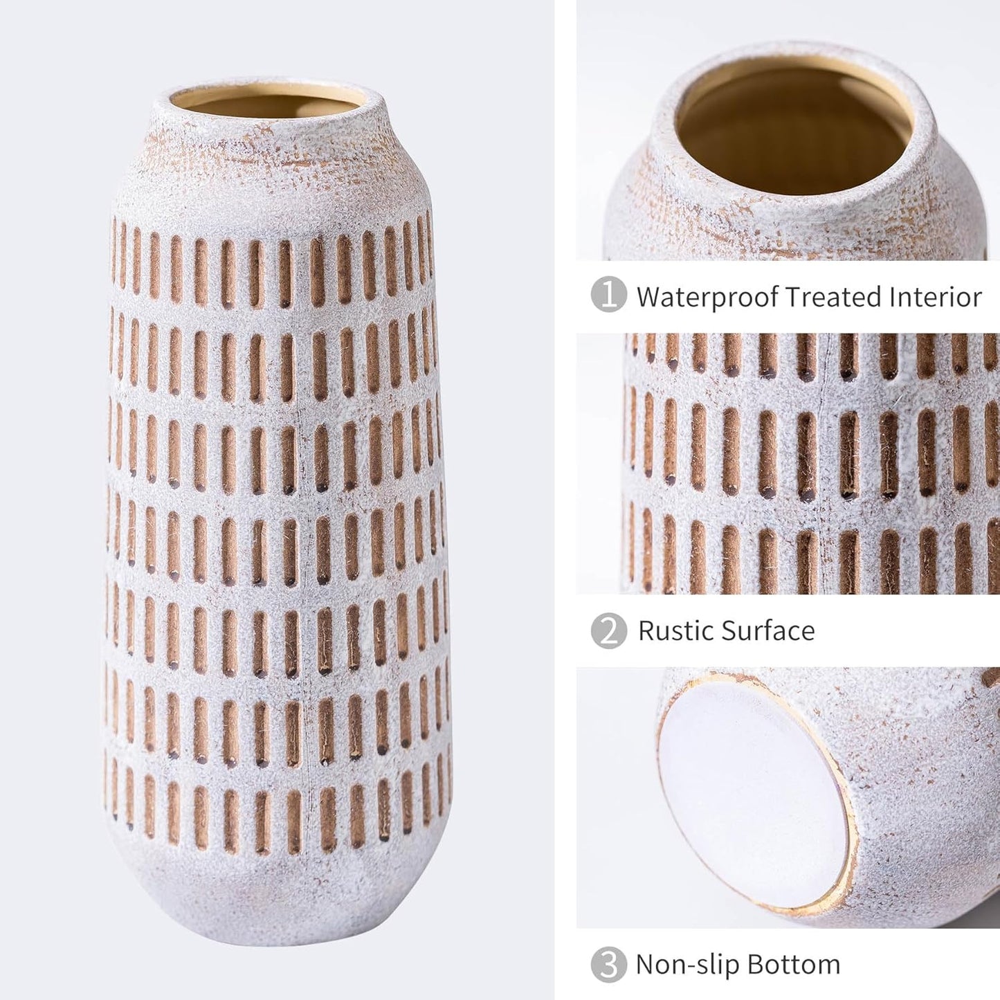 Rustic Ceramic Flower Vase, Terracotta Farmhouse Decorative Vintage Vases, Stone Clay Floral Vase, Concrete Grey Home Decor Vases for Living Room, Entryway, Kitchen, Bedroom, Bathroom Shelf 9.6 Inch