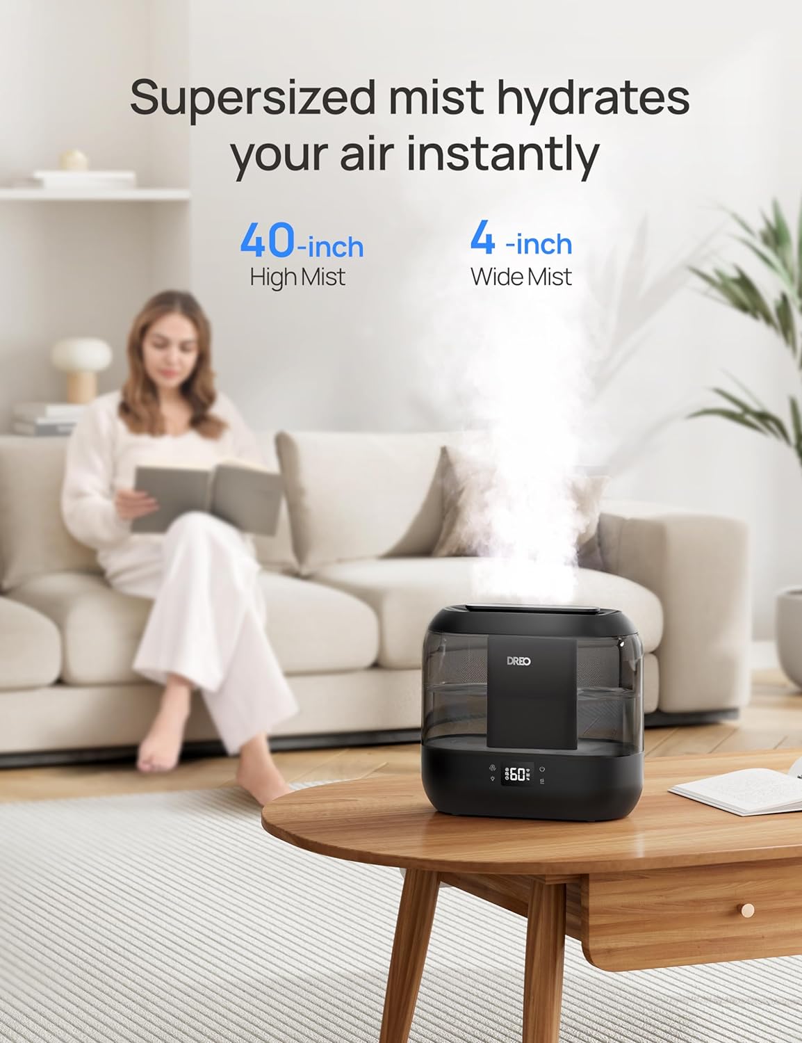 Dreo Humidifiers for Bedroom, Top Fill 4L Smart Cool Mist Humidifier with Oil Diffuser, Cartridge, Nightlight, 36H Runtime, Quiet Ultrasonic Humidifiers for Home, Baby Nursery, Plants, Office, HM311S