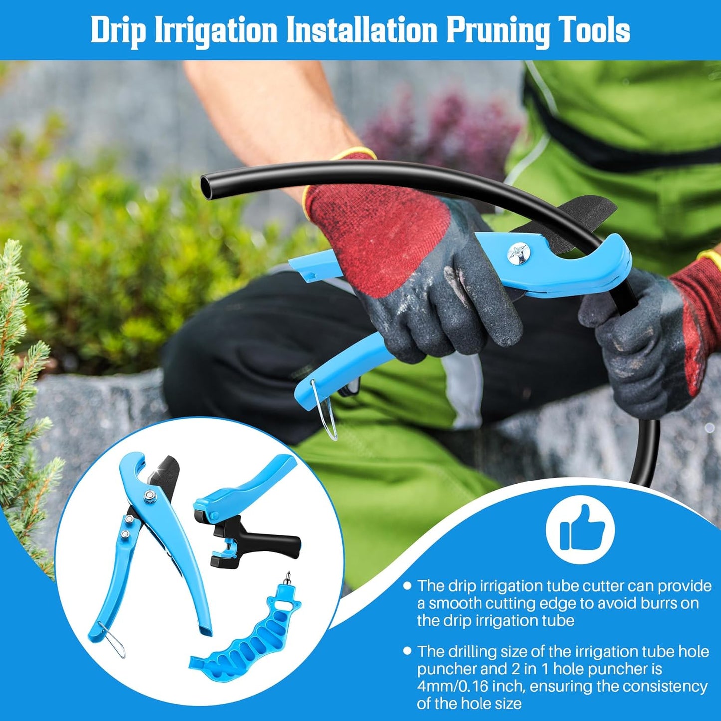 Feekoon Drip Irrigation Punch Hole Tubing Cutter Tools with Barbed Connectors, 2-in-One Drip Tubing Hole Punch for 1/4 Inch Fitting 16 20 25 mm PE Pipe and Emitter(115 Irrigation Plugs)