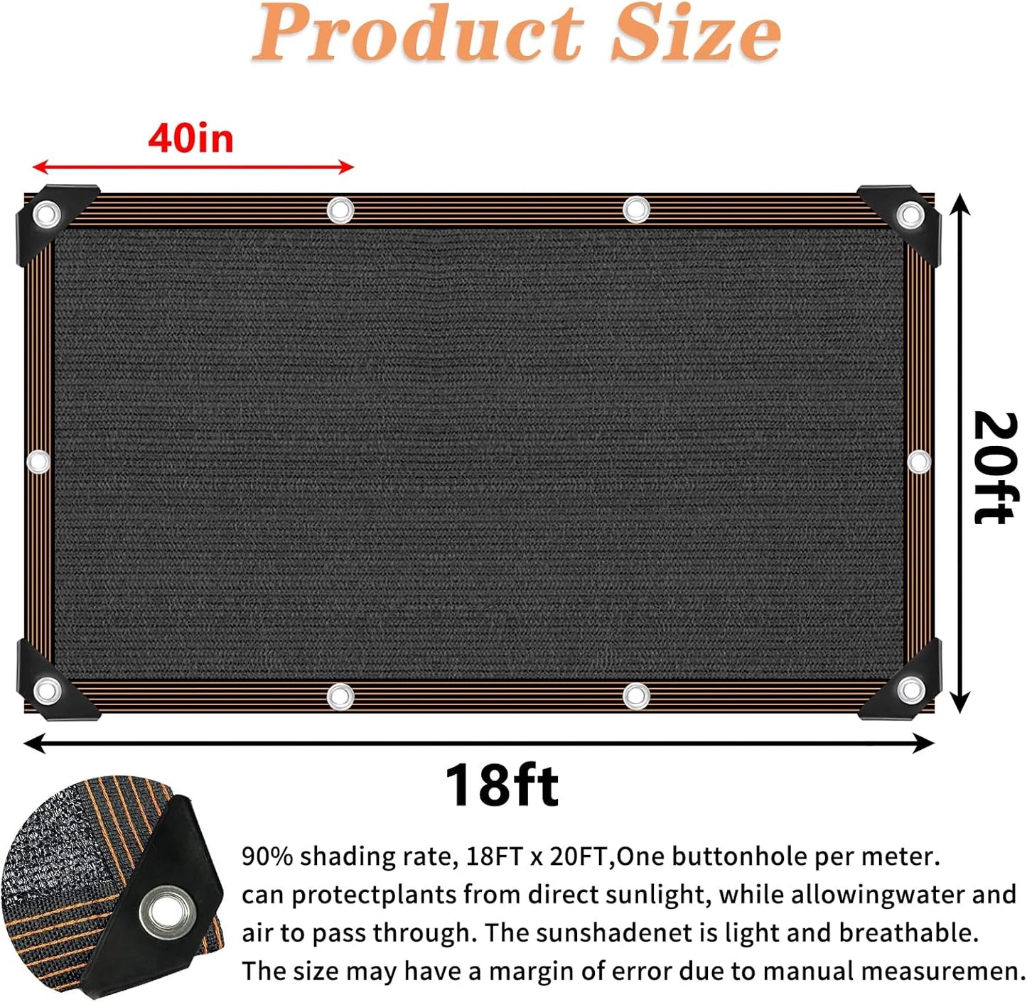 QLOFEI 18x20 FT Shade Cloth for Garden, 80% Sunblock Shade Neting Cover with Grommets, UV Protection Screens for Patio Plants Greenhouse, Mesh Tarp for Kennel Chicken Coop Pergola Outdoor