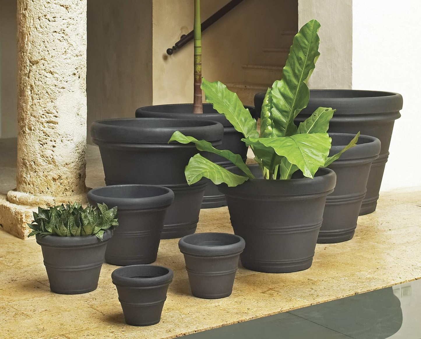 Crescent Garden Brunello Planter, Classic Rolled-Rim Plant Pot, 31-Inch (Weathered Concrete)