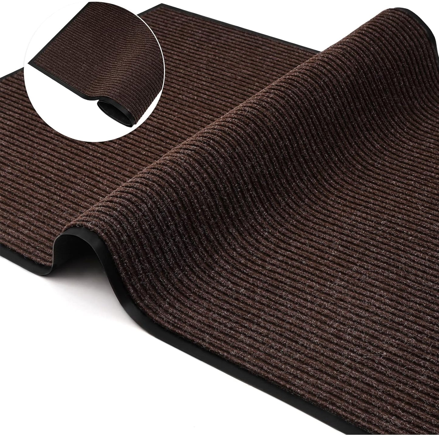 Low Profile Rubber Door Mat, 72x48inch, Heavy Duty, Entrance Doormat, Indoor and Outdoor, Waterproof, Easy Clean Shoe Scraper, Home Rug Welcome Mats for Entryway, Patio, Porch, Brown