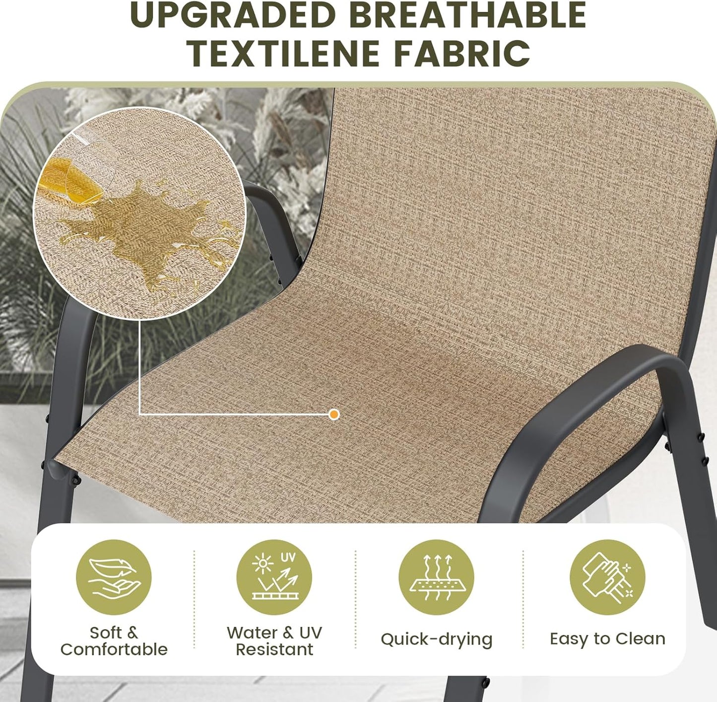 UDPATIO Patio Chairs Set of 8, Stackable Outdoor Dining Chairs with High Back, Breathable Textilene Fabric Outdoor Chair All Weather, 350LBS Capacity for Garden, Backyard (Brown)