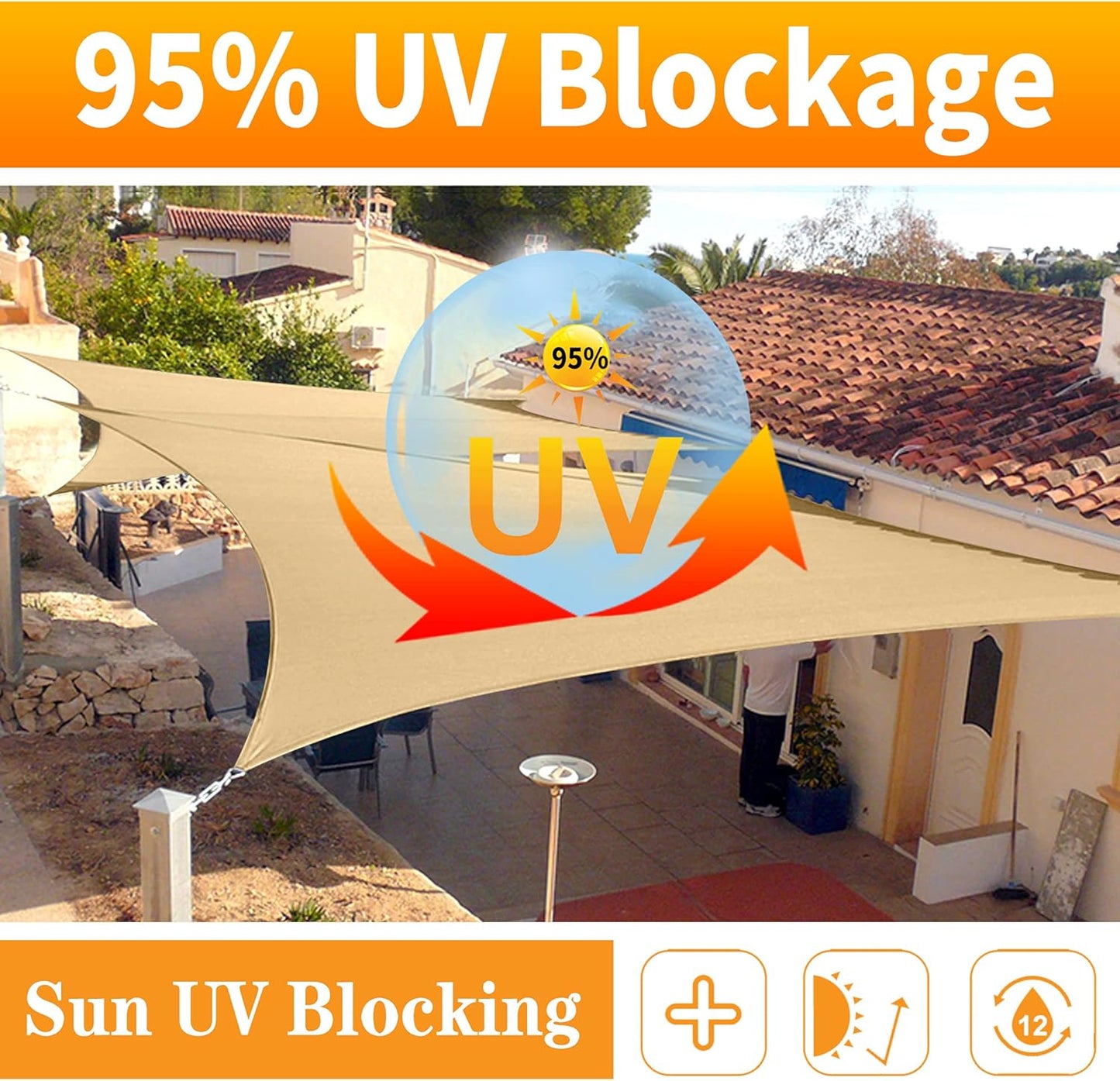 10' x 10' Beige Square Sun Shade Sail SSP1212 Canopy Durable Fabric UV Block Awning,We Make Custom Orders