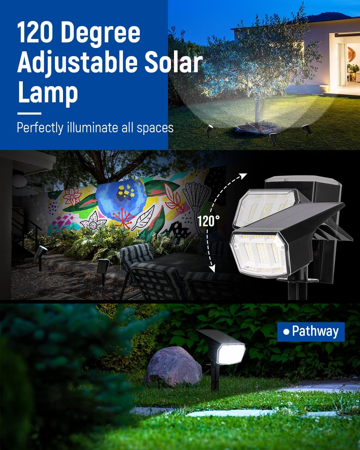 Solar Spot Lights Outdoor Waterproof 10 Pack IP65, 63 LED 3 Lighting Modes Spotlights for Yard Garden House Garage Pathway