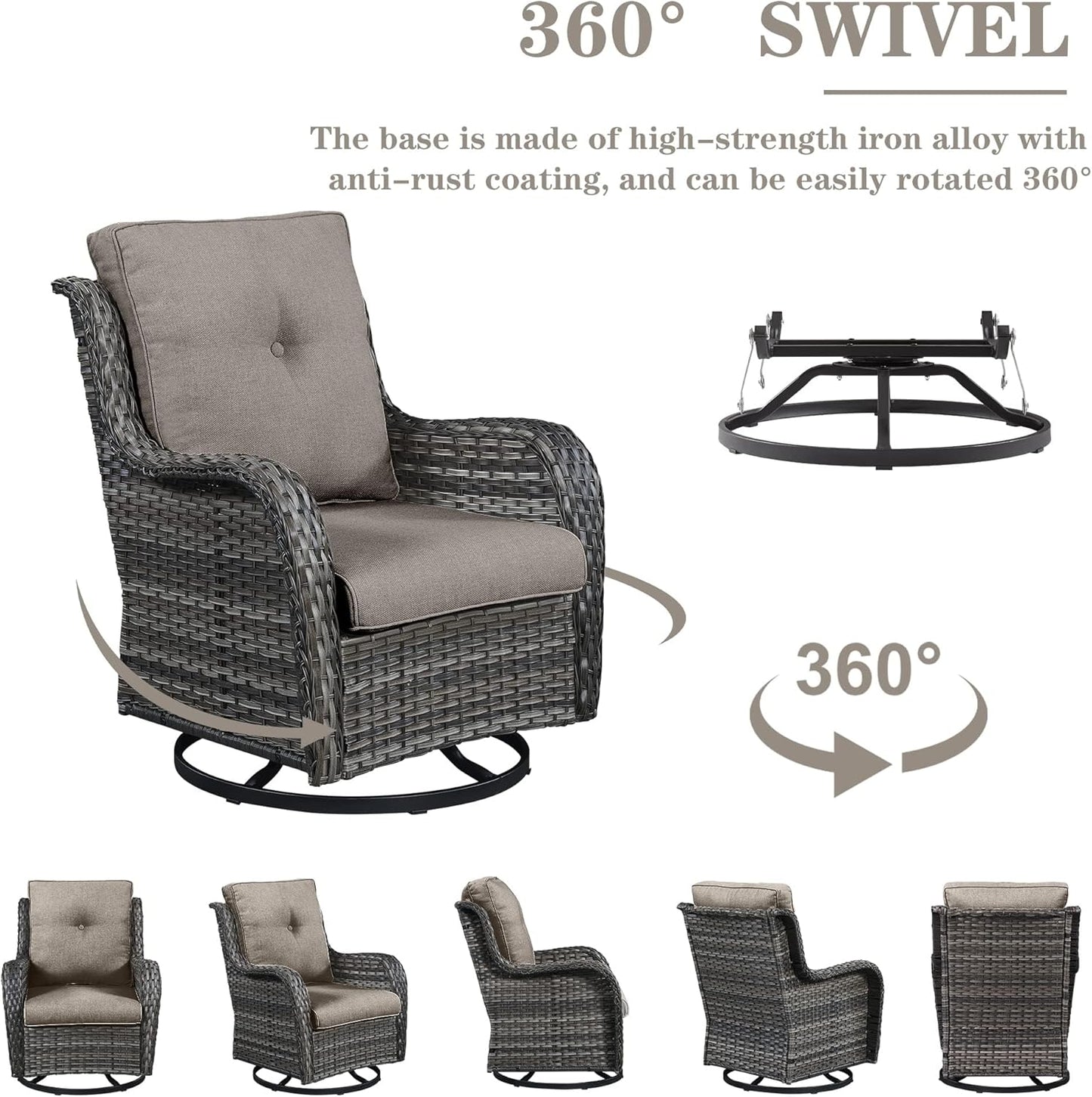 8 Piece Outdoor Patio Furniture Set - 41" CSA Propane Fire Pit Table Patio Conversation Set with Swivel Rocker Outdoor Chairs, Wicker loveseat and Ottoman for Outside Casual Gathering