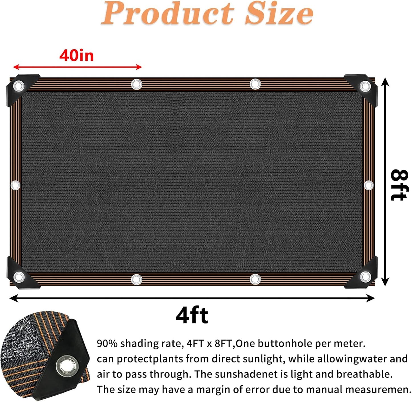 QLOFEI 4x8 FT Shade Cloth with Grommets, 90% Sun Shades Outdoor Patio Mesh Tarp, Easier to Hang Sunblock Neting Cover -for Garden Greenhouse Pergola Lawn Kennel Chicken Coop
